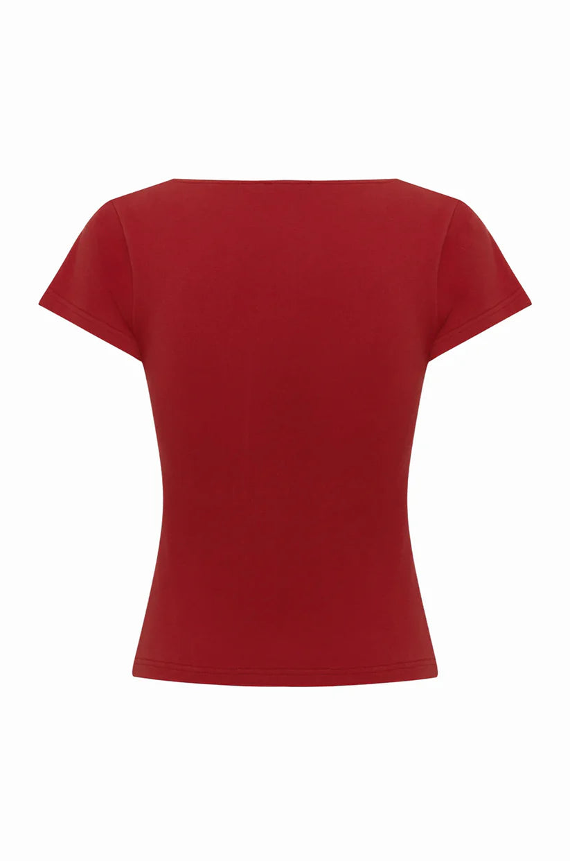 Button Through Tee Rossa