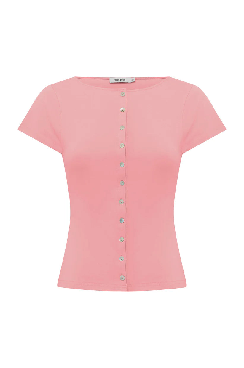 Button Through Tee Rosa