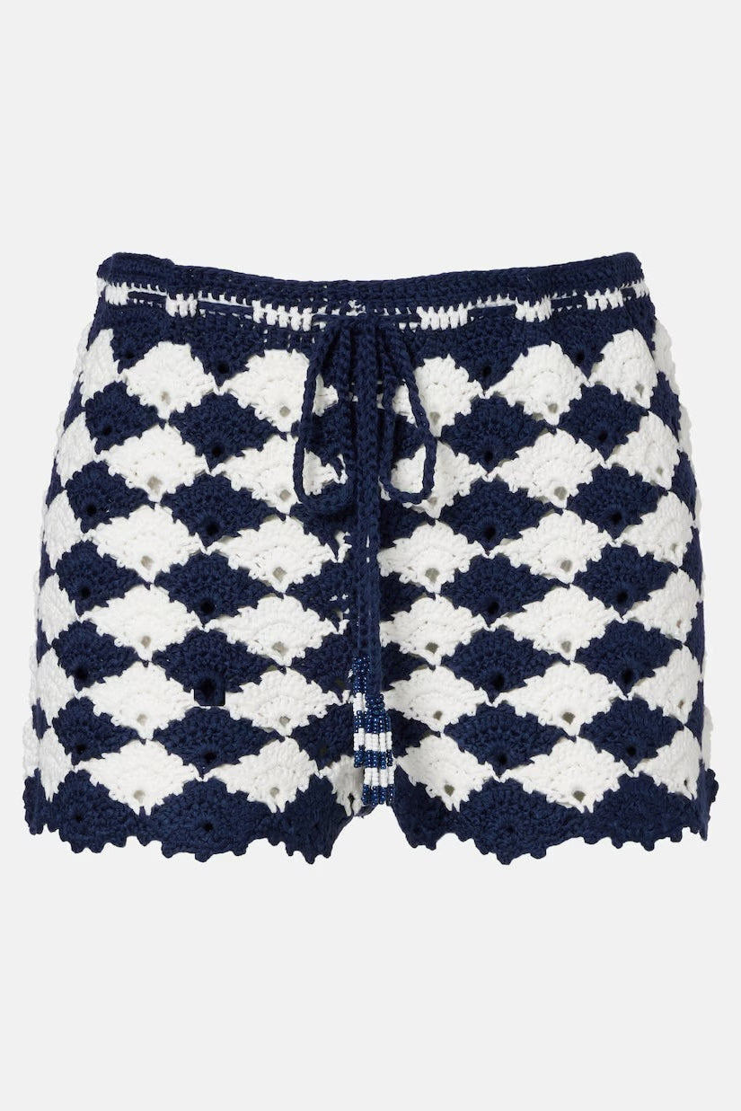 Farm Rio Crochet Mini Short White and Blue