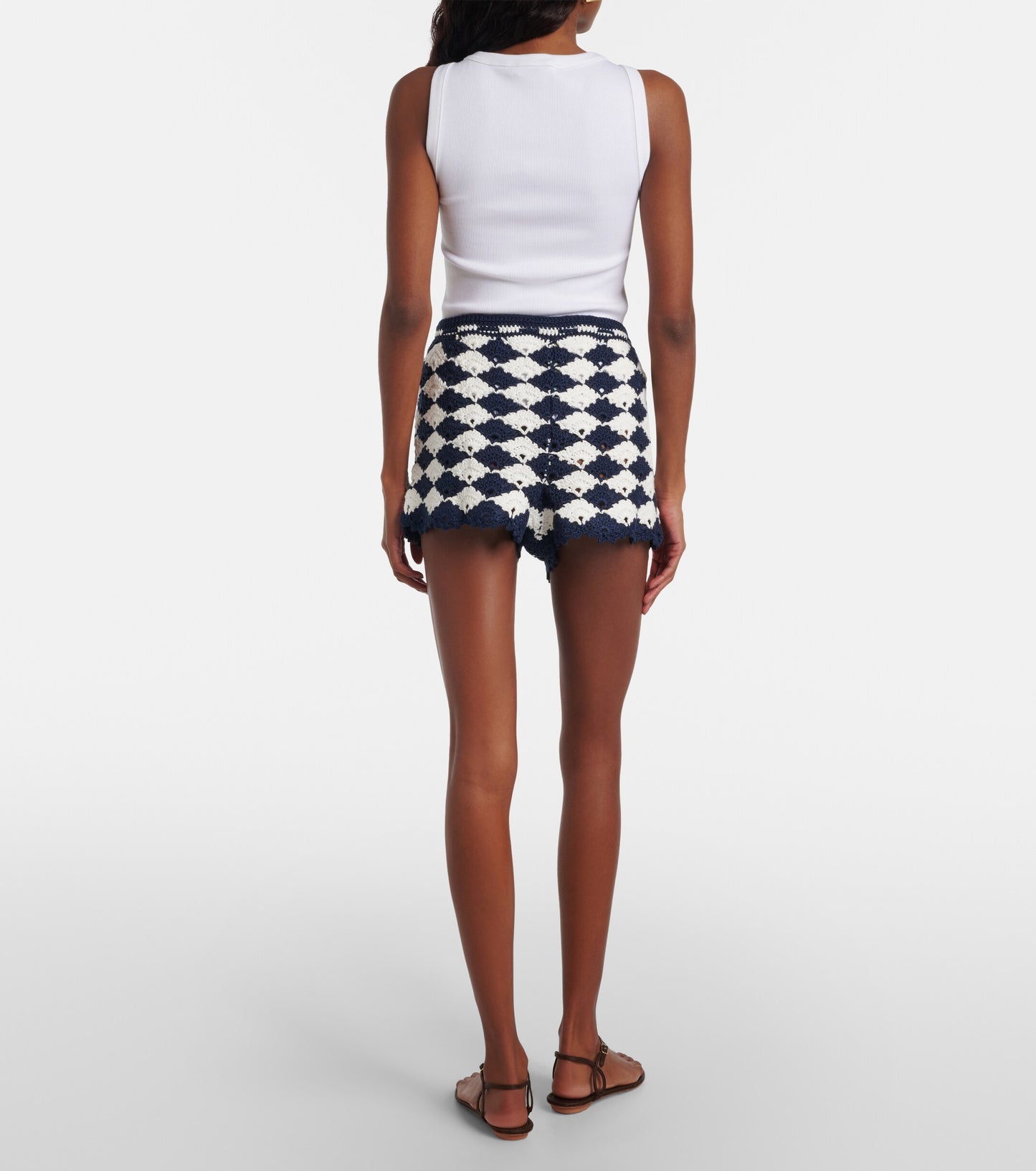 Farm Rio Crochet Mini Short White and Blue