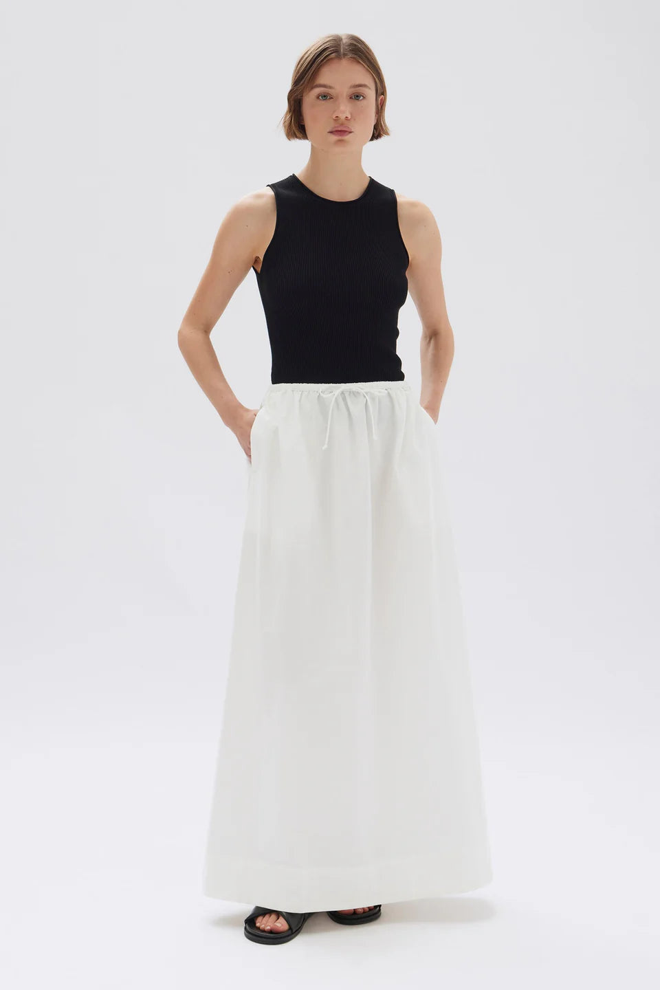 Philipa Poplin Midi Skirt White