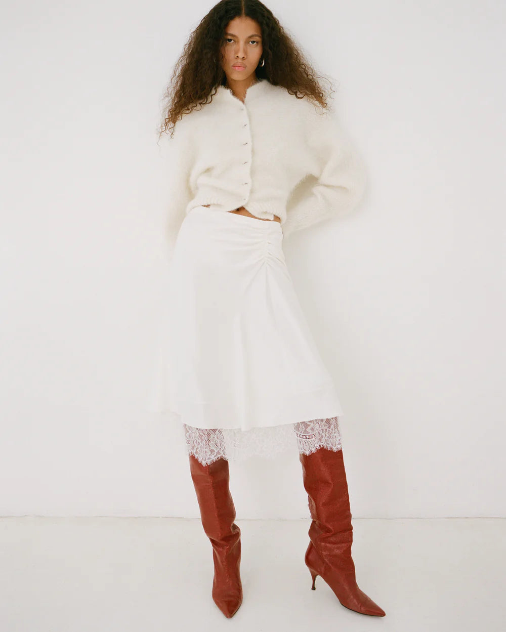 Ingrid Lace Midi Skirt Ivory