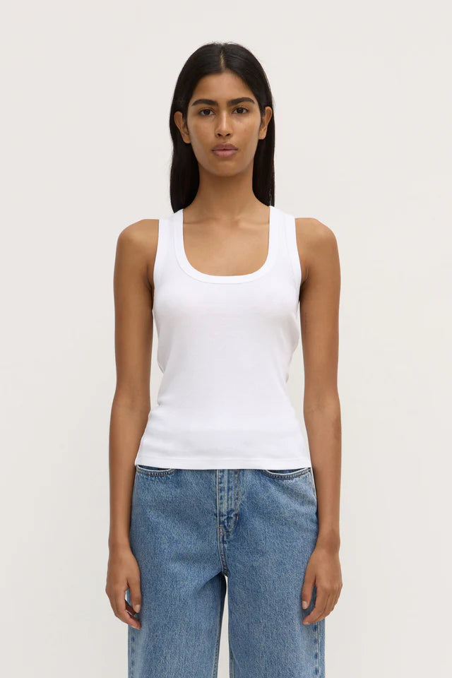 Robyn Scoop Neck Rib Tank White
