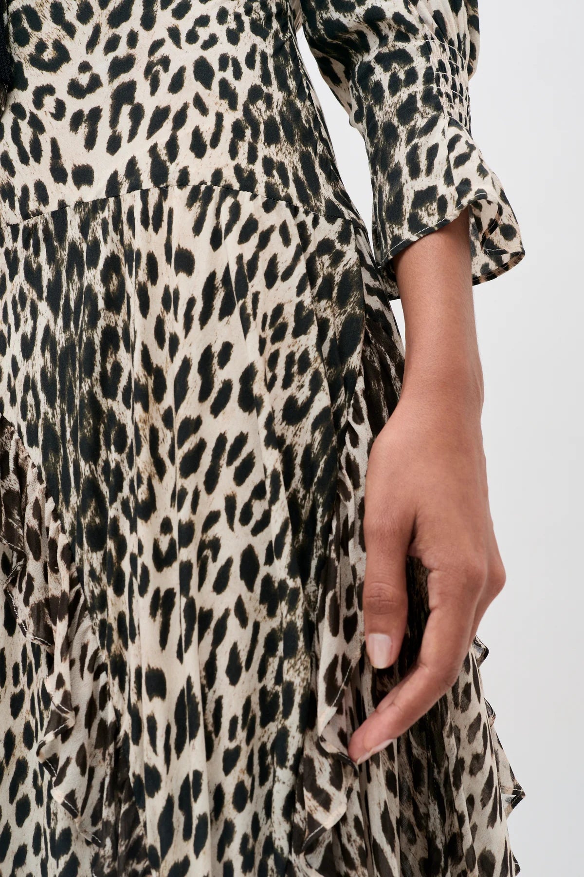 Rixo Rosanna Crepe de Chine Midi Dress Nina Leopard Mocha