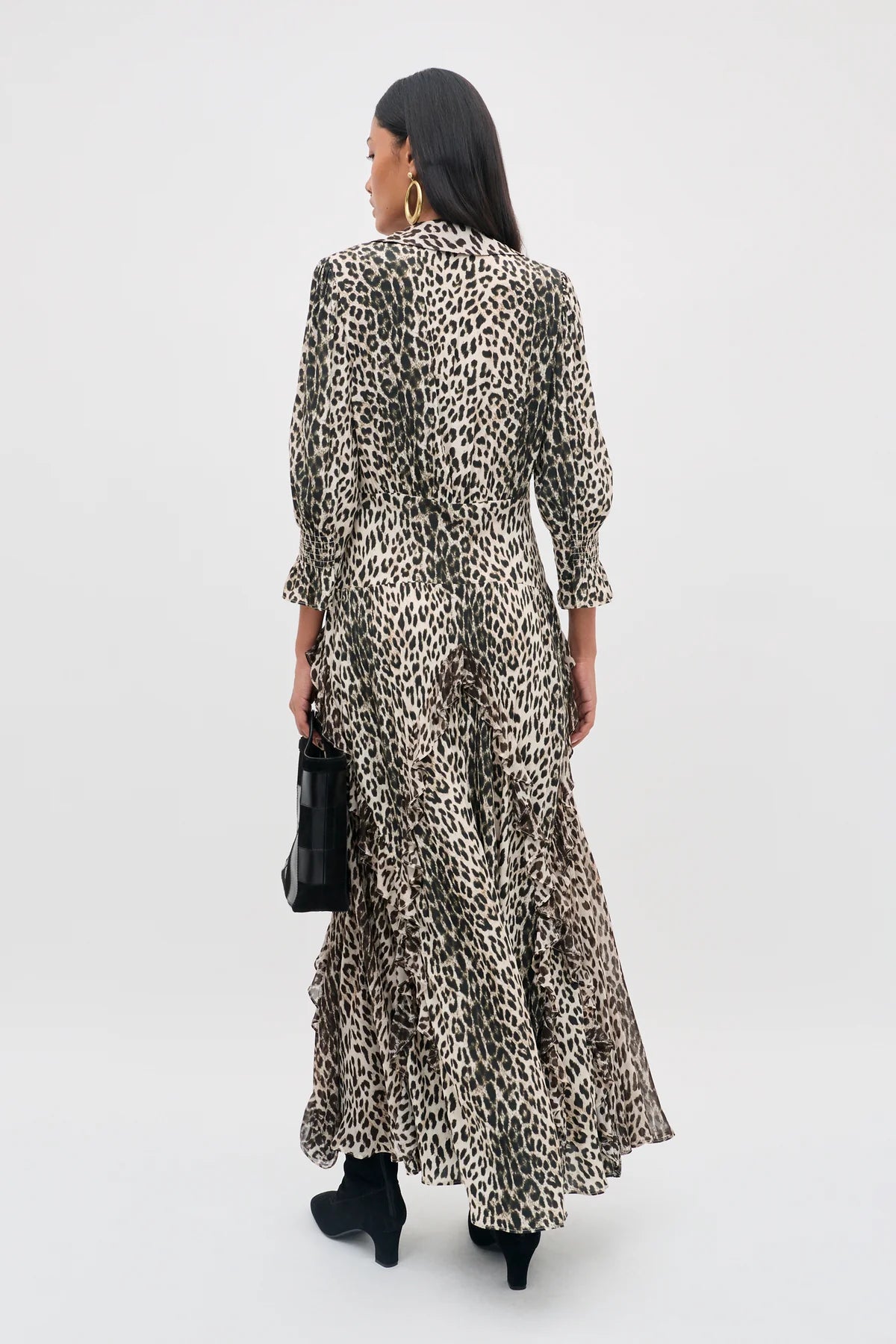 Rixo Rosanna Crepe de Chine Midi Dress Nina Leopard Mocha