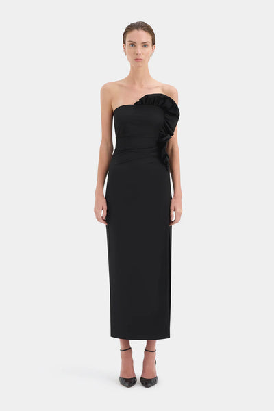 sir alena strapless maxi dress The Label | - White Ariella Blue Satin Strapless Maxi