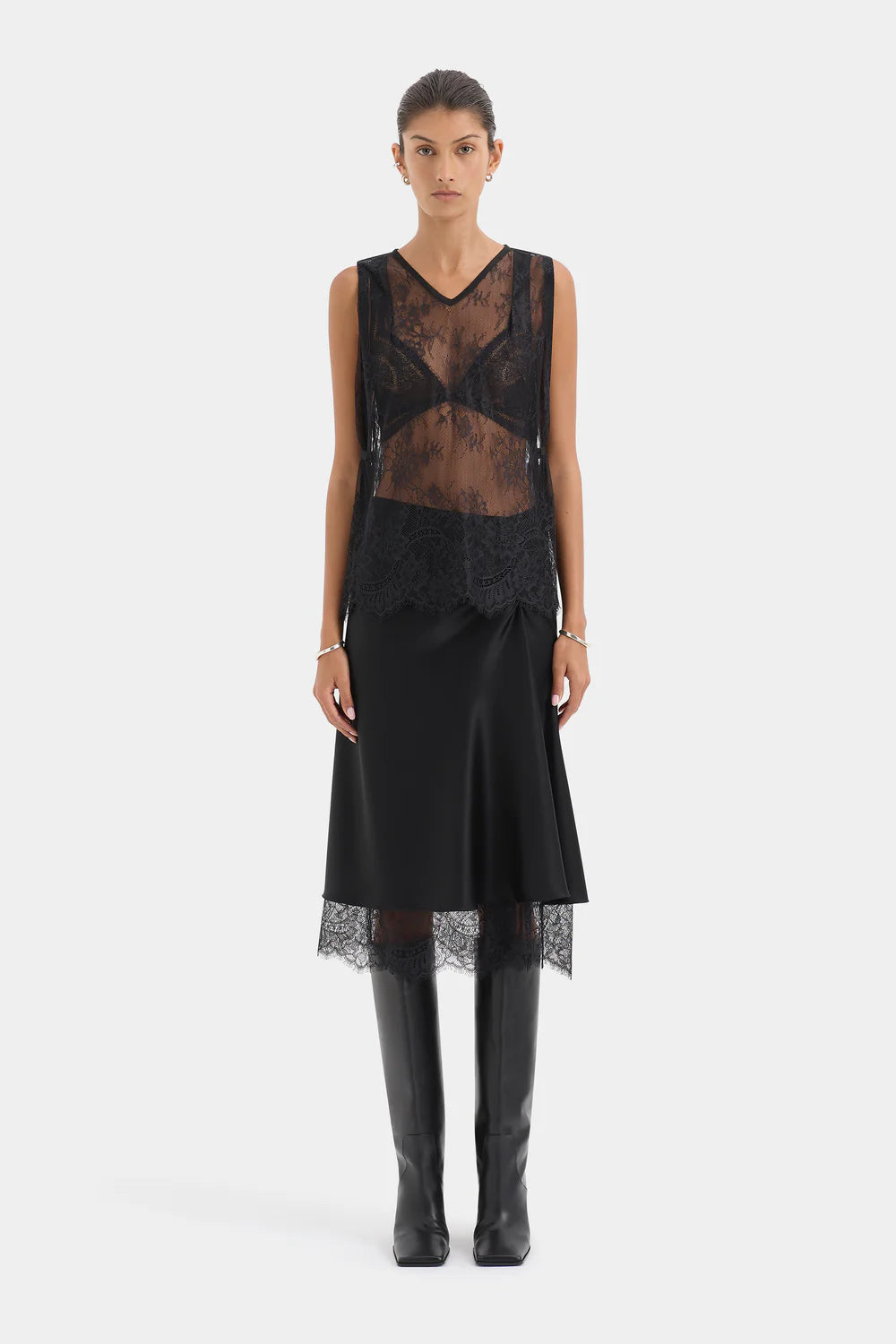 Ingrid Lace Midi Skirt Black
