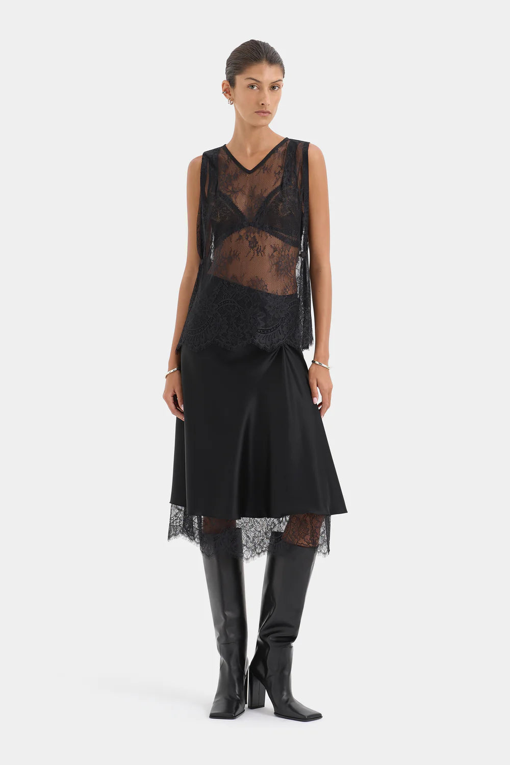 Ingrid Lace Midi Skirt Black