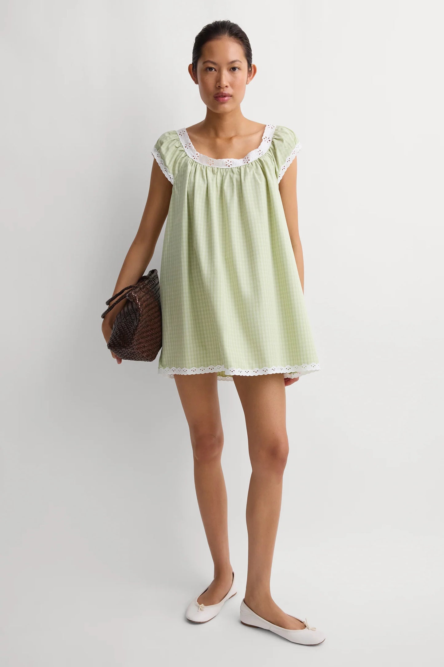 Faithfull Arcadia Mini Dress Micro Check Pistachio