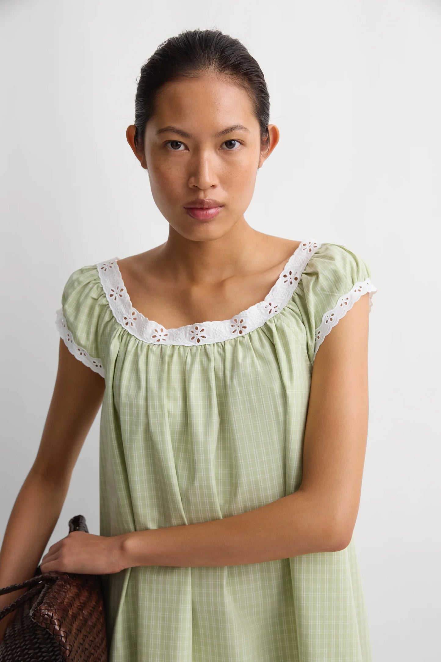 Faithfull Arcadia Mini Dress Micro Check Pistachio