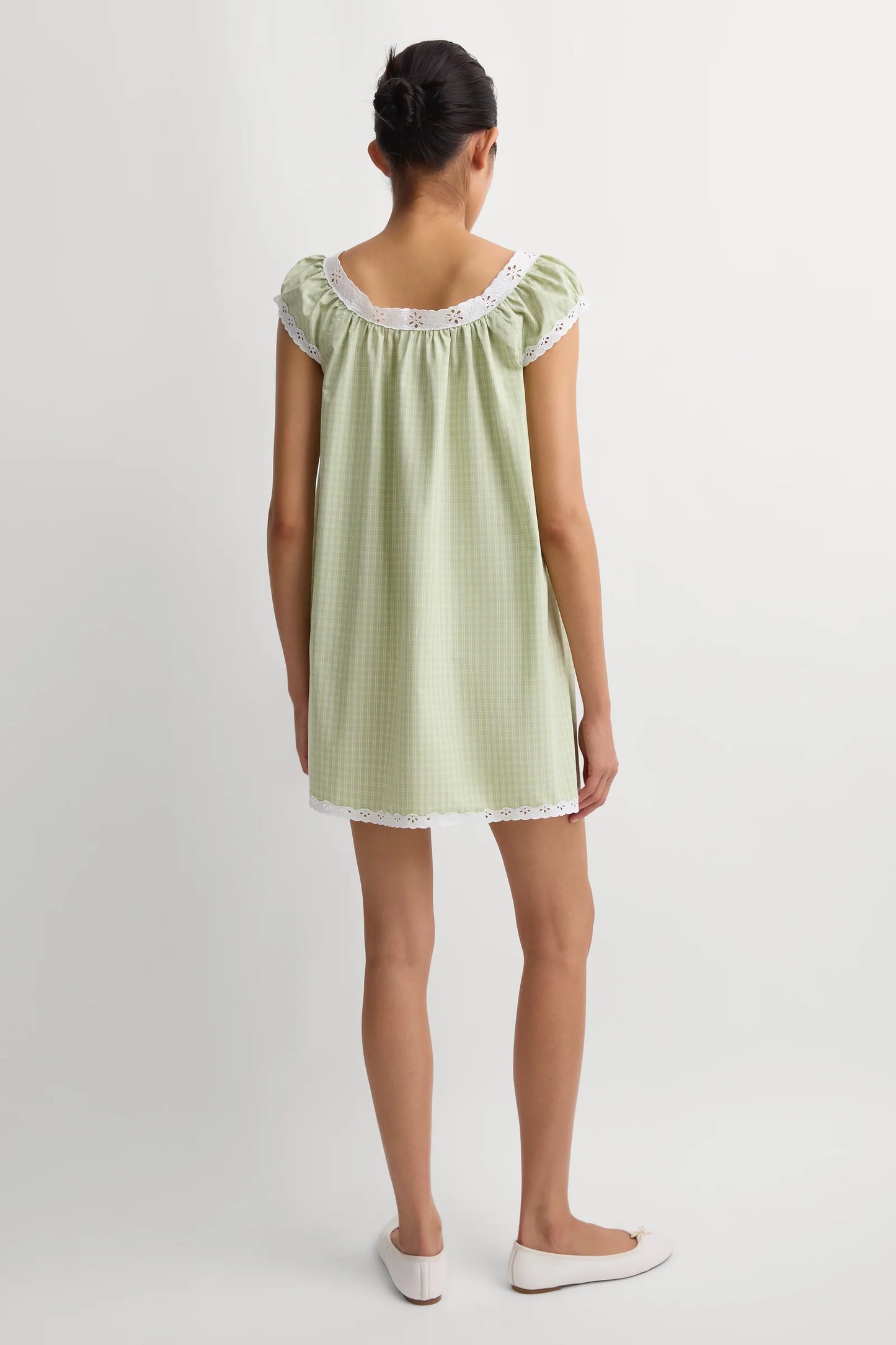 Faithfull Arcadia Mini Dress Micro Check Pistachio
