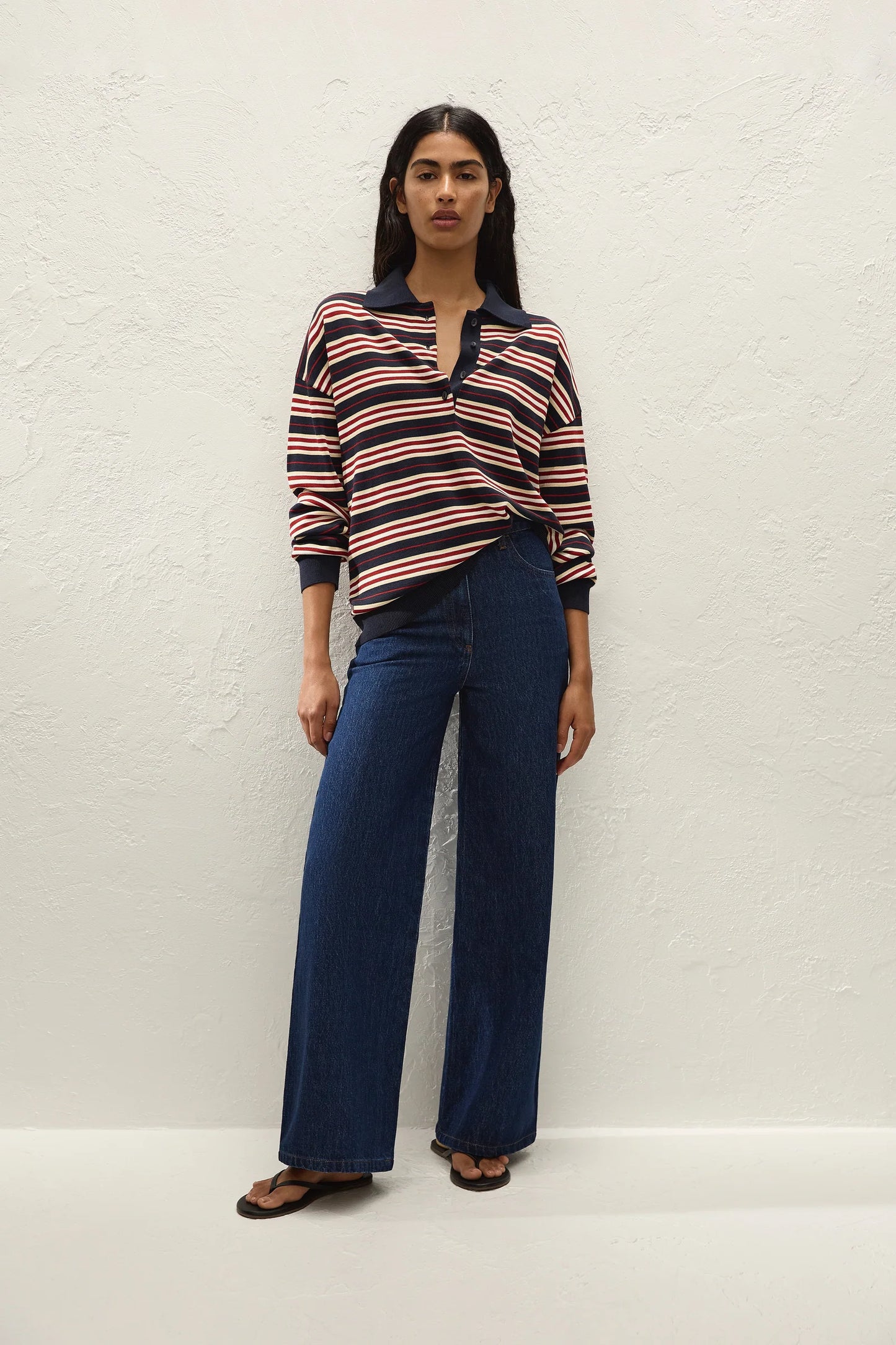 Faithfull Harlow Oversized Polo Cila Stripe Navy