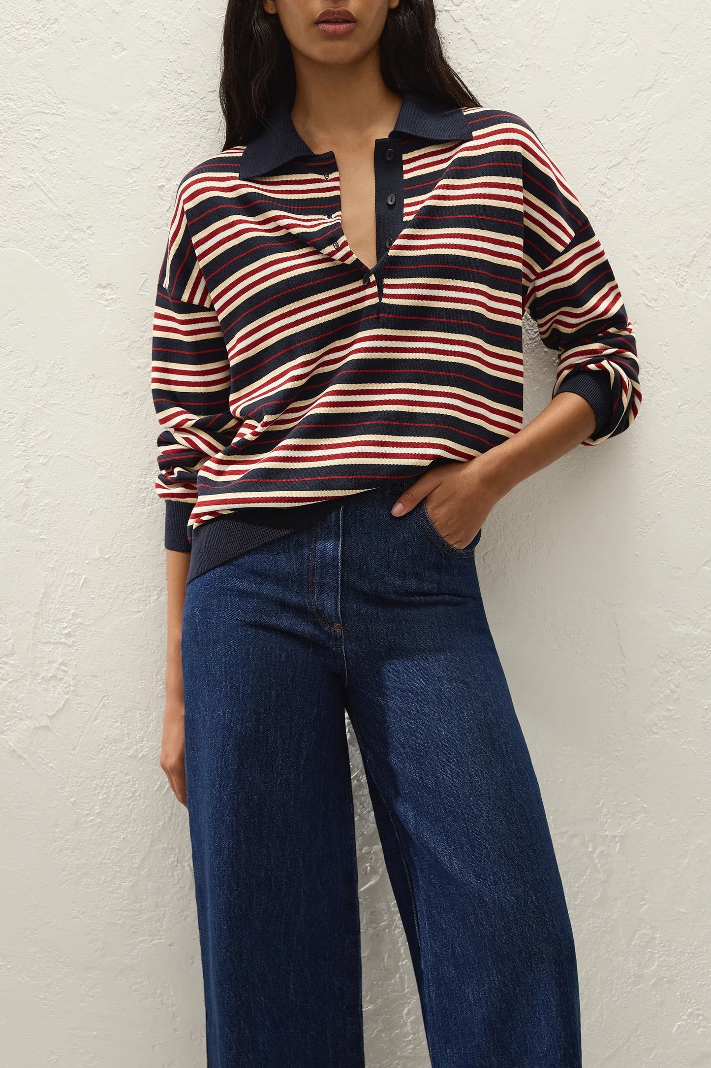 Faithfull Harlow Oversized Polo Cila Stripe Navy