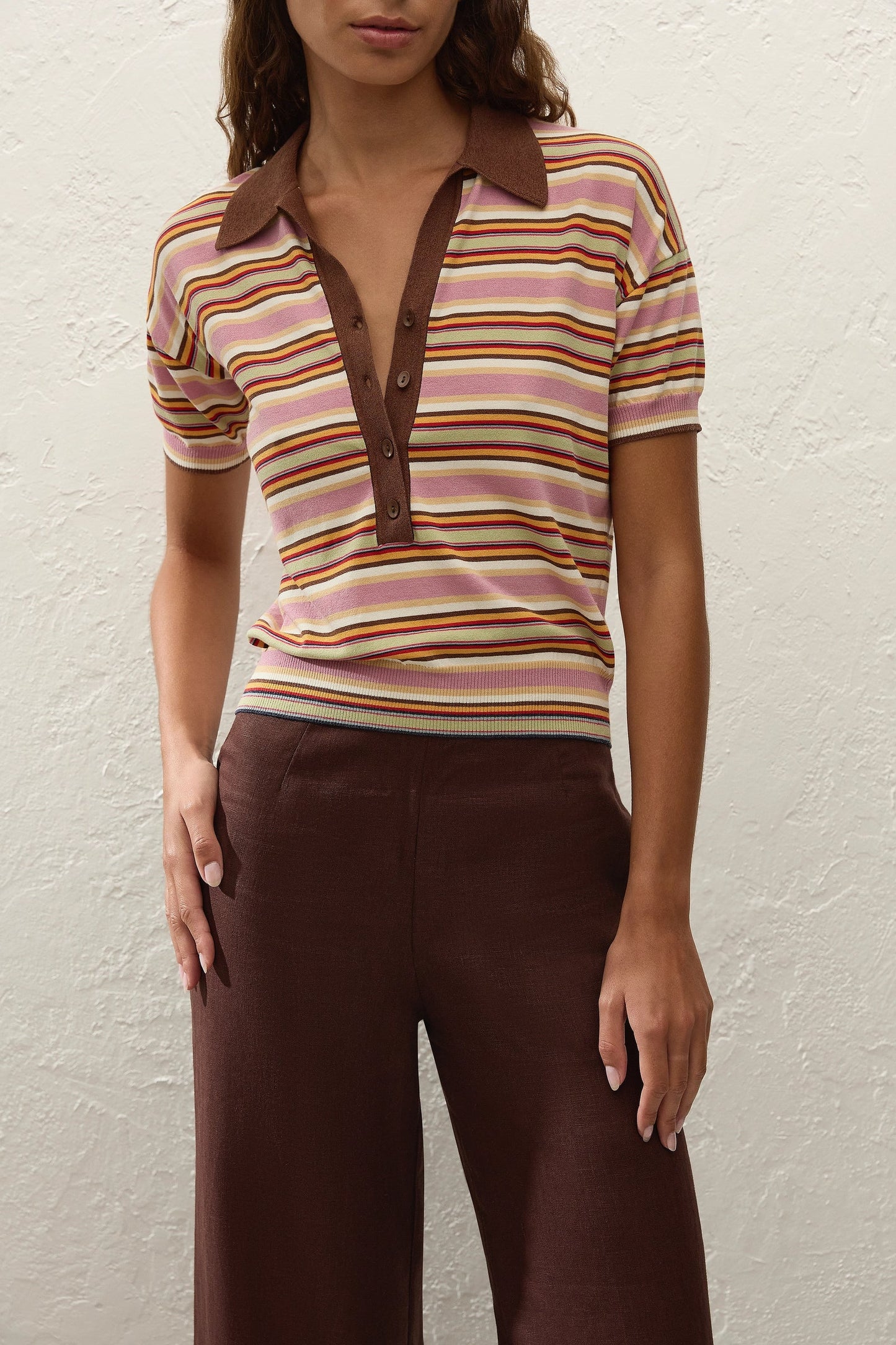 Sable Polo Shirt Luis Stripe Dusty Mauve