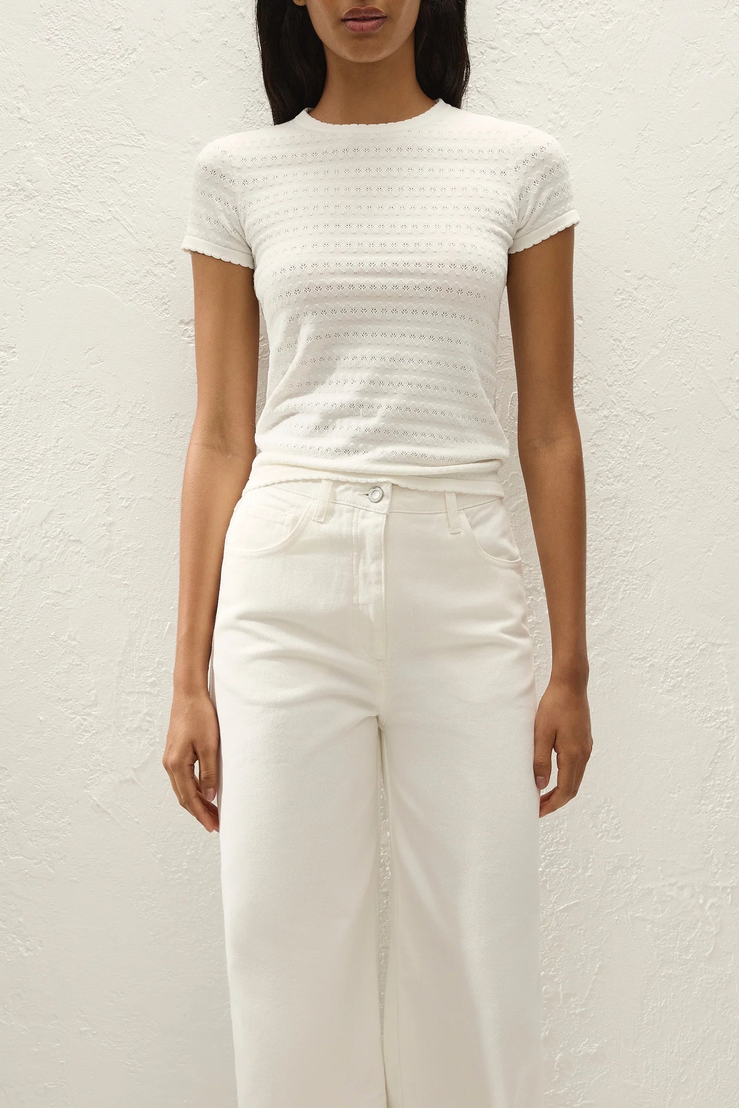 Faithfull Lisandra T Shirt Gisele Pointelle Vintage White