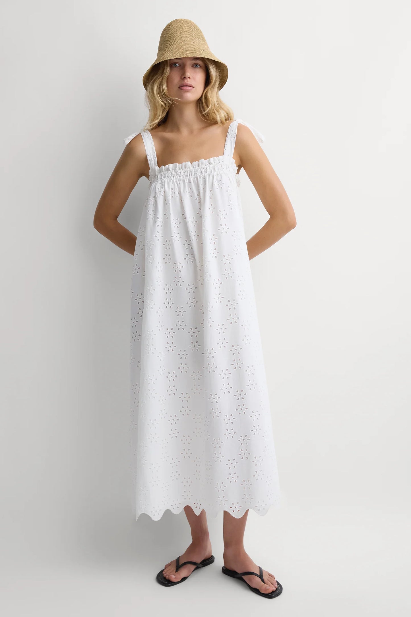 Faithfull Noela Midi Dress Sandara Broderie White