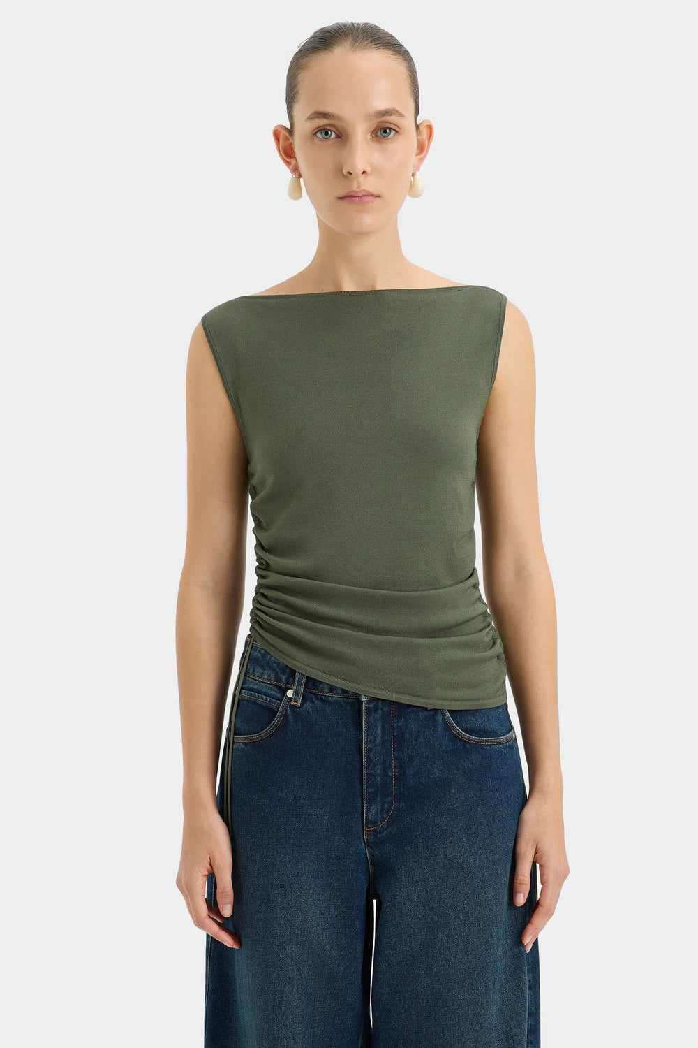 Yolanda Ruched Tank Khaki