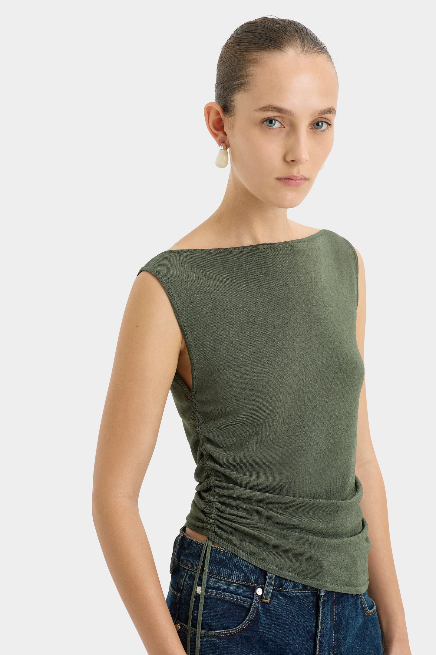 Yolanda Ruched Tank Khaki