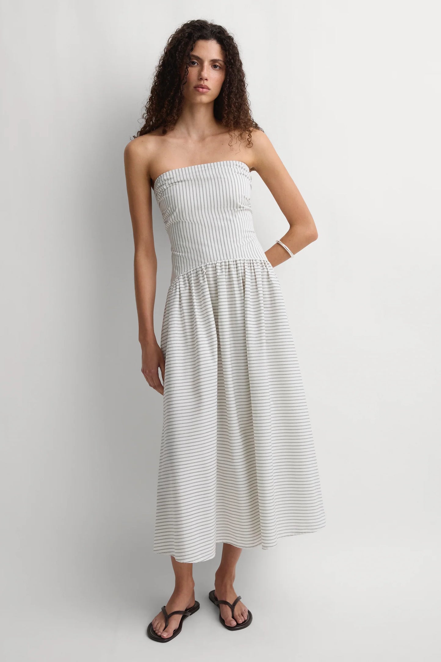 Faithfull Lue Midi Dress Olivia Stripe Ecru
