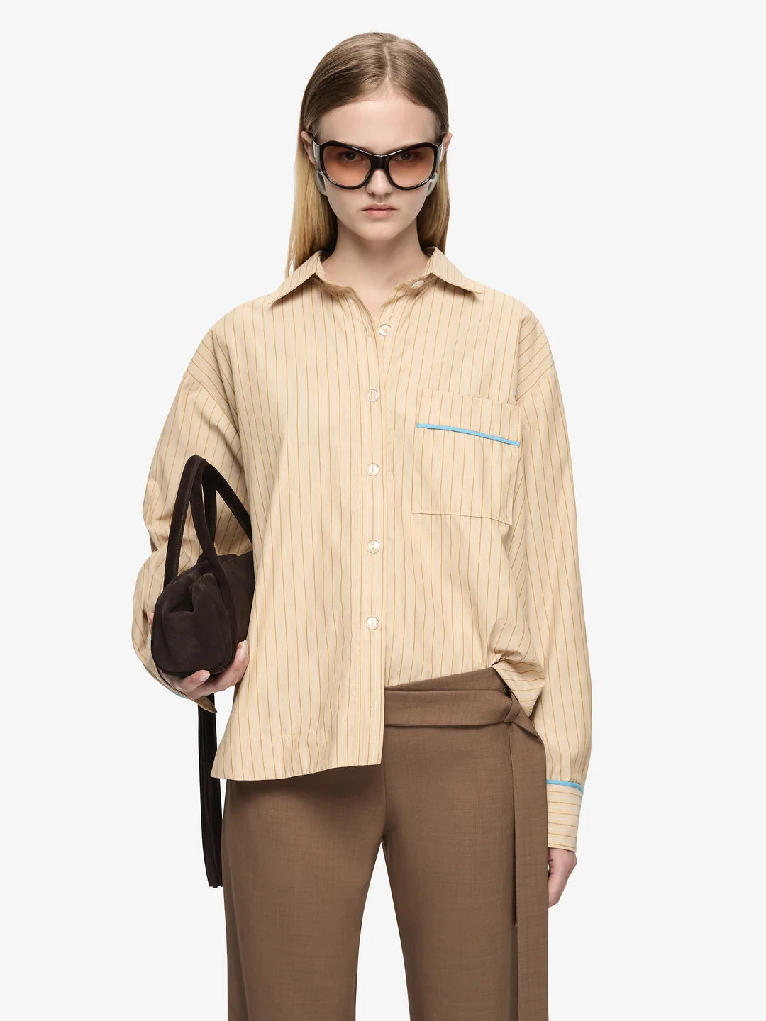 Bec and Bridge Zanda Shirt Tan Pinstripe