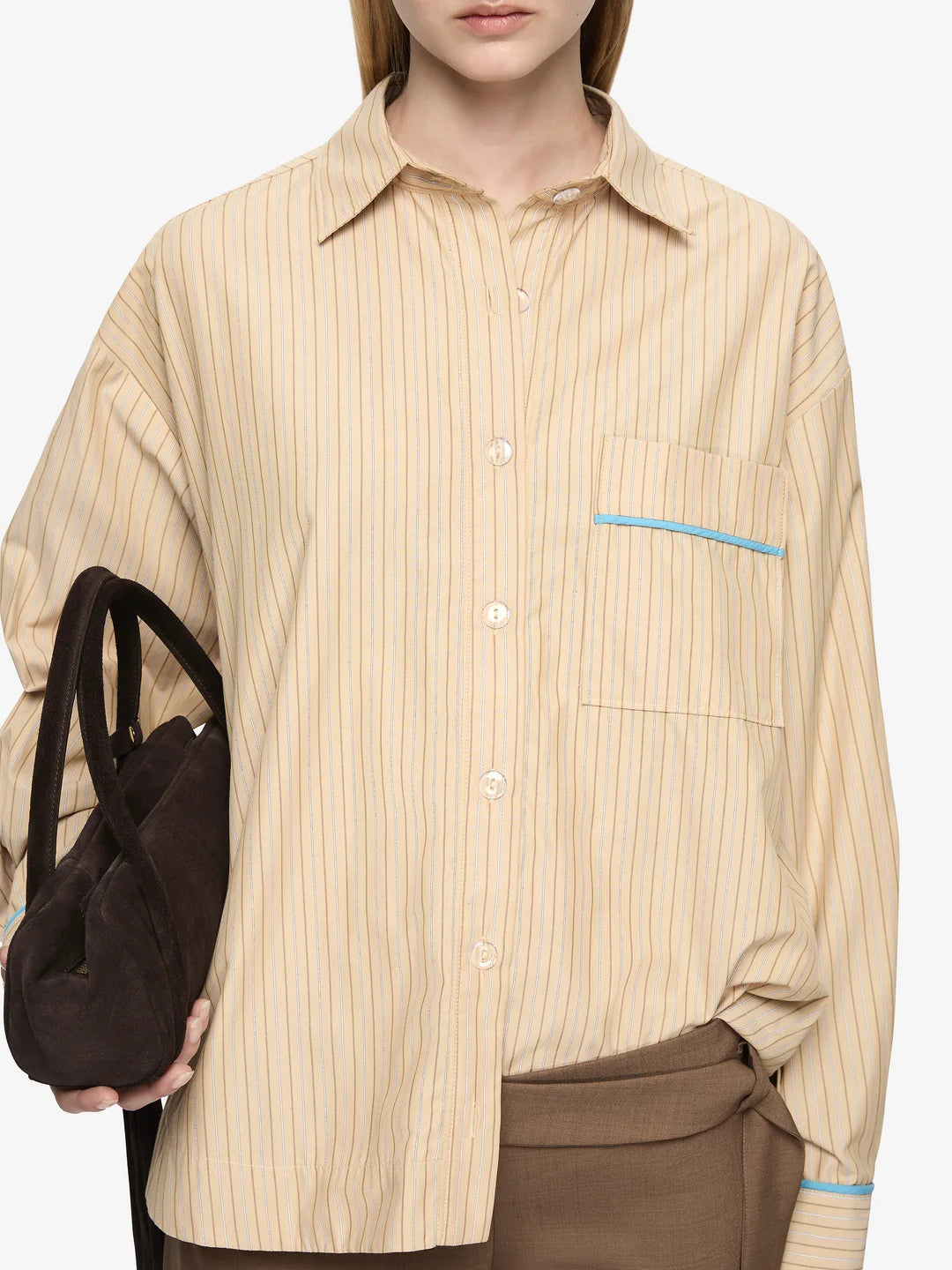 Bec and Bridge Zanda Shirt Tan Pinstripe