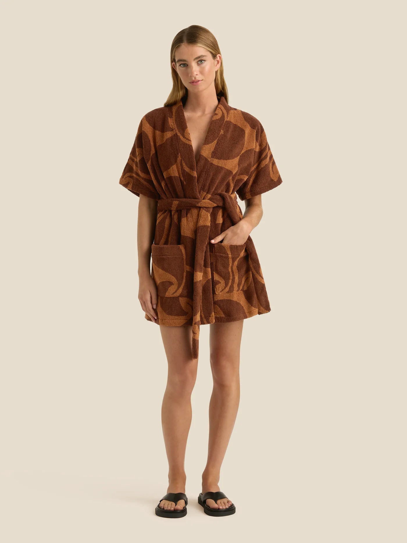 Towelling Mini Robe Wave Umber