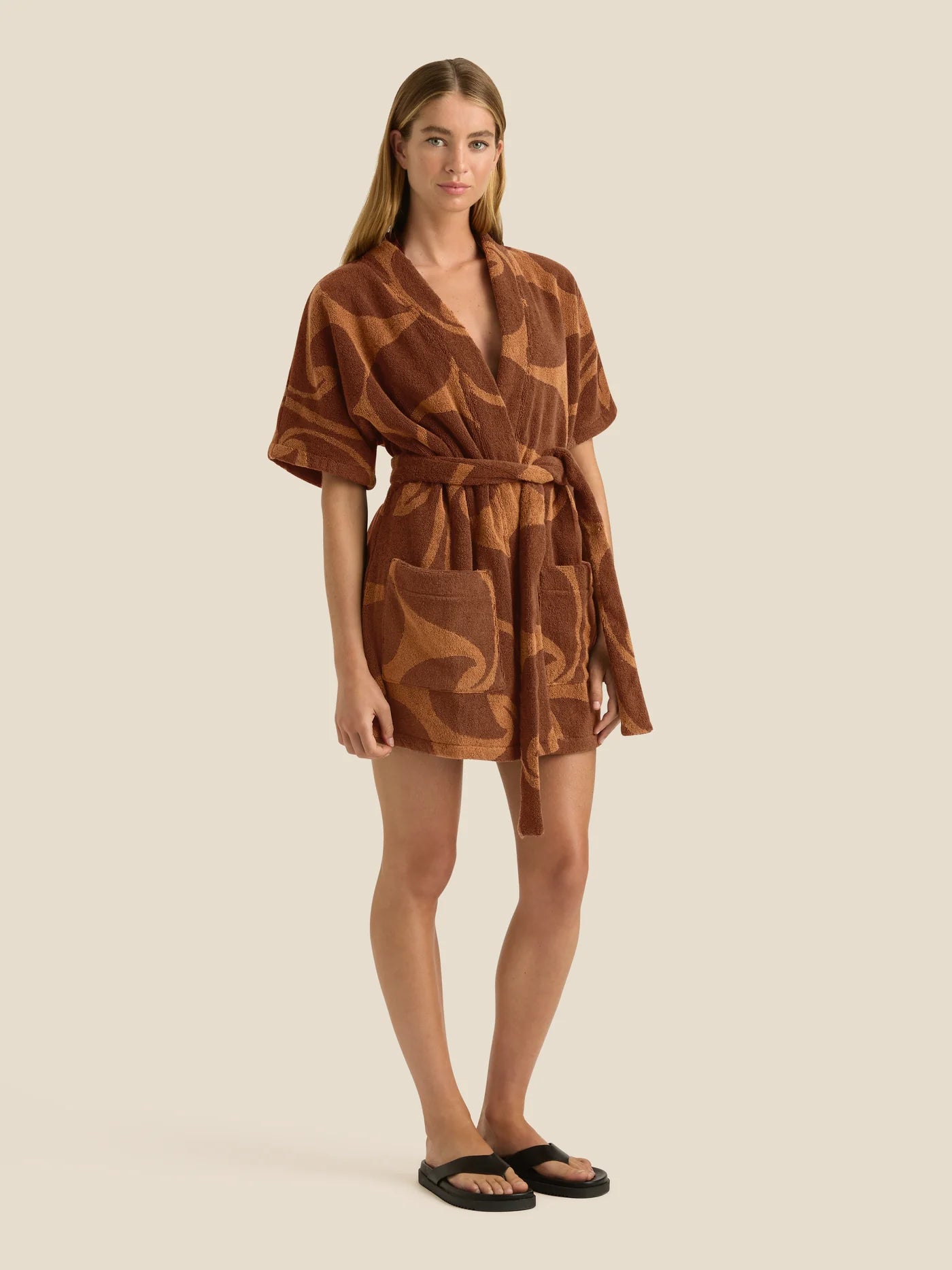 Towelling Mini Robe Wave Umber