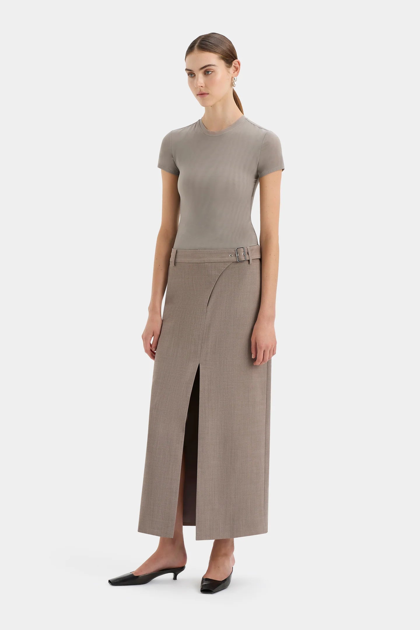 Leonardo Belted Midi Skirt Slate