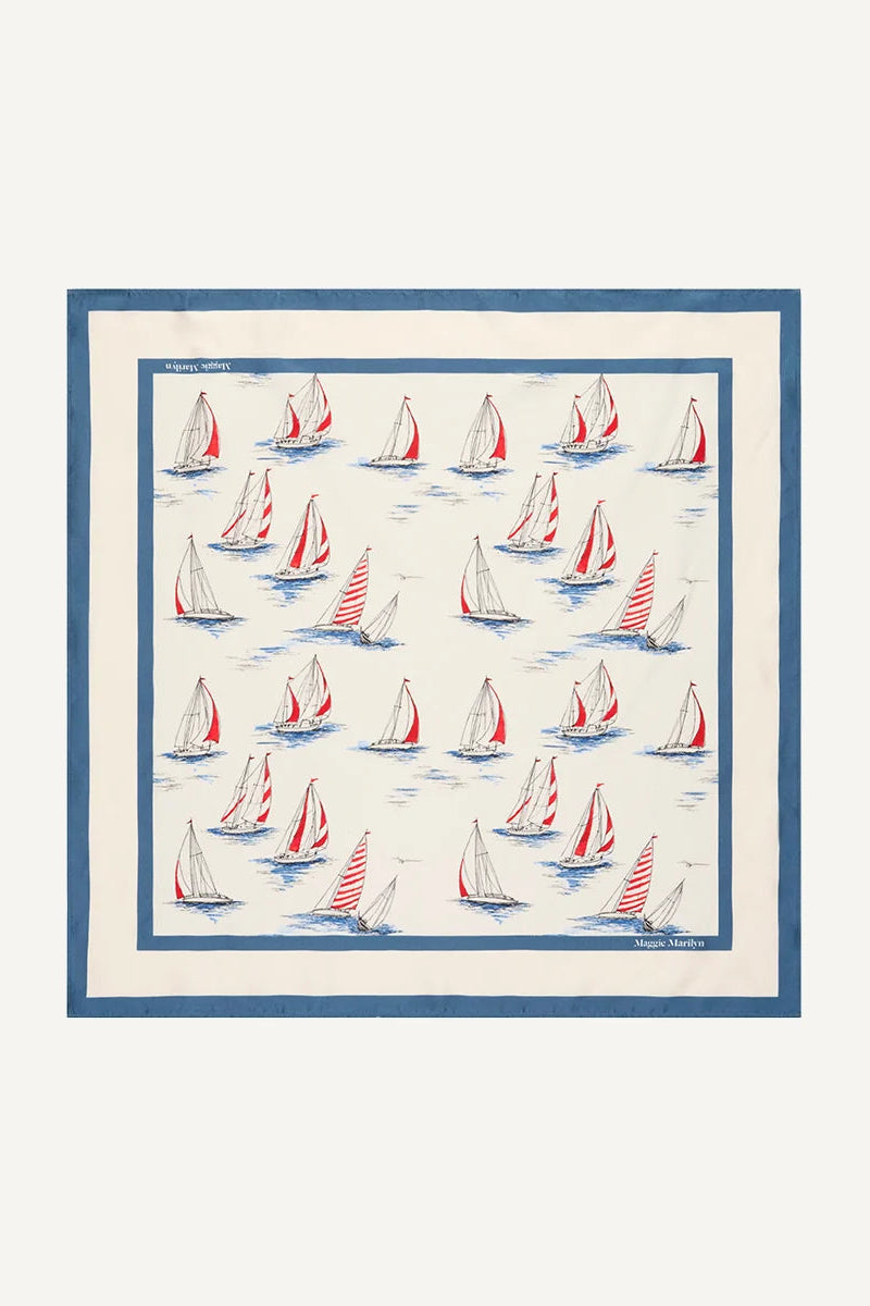 Maggie Marilyn Silk Scarf Sail Boats
