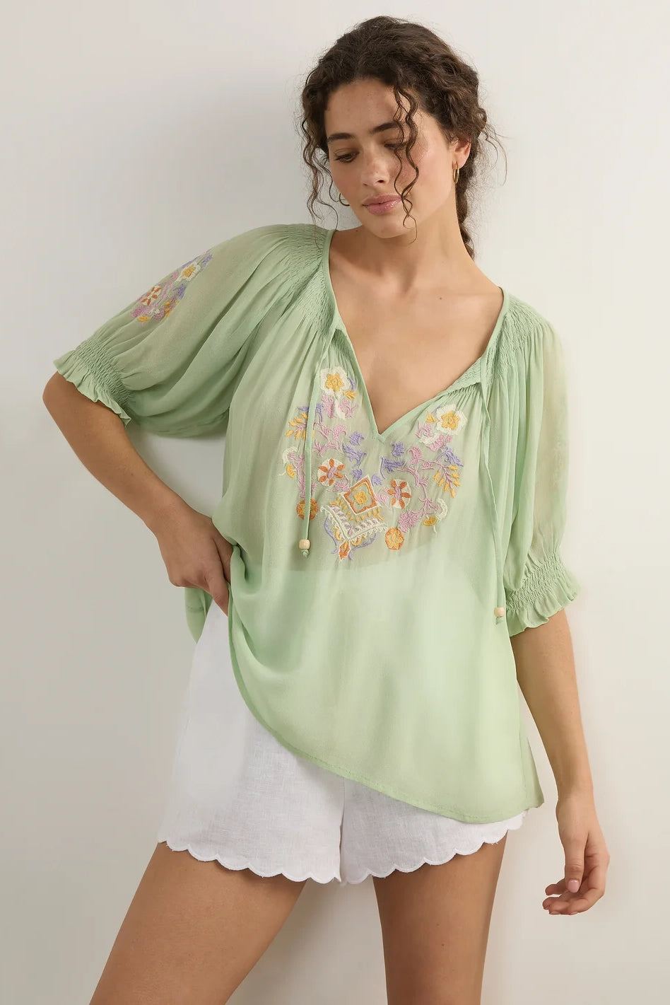 Auguste Indra Embroidered Blouse Green