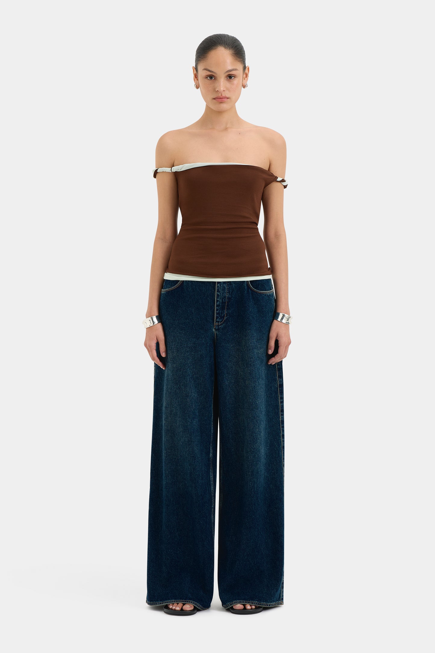 Elia Off Shoulder Twist Top Chocolate