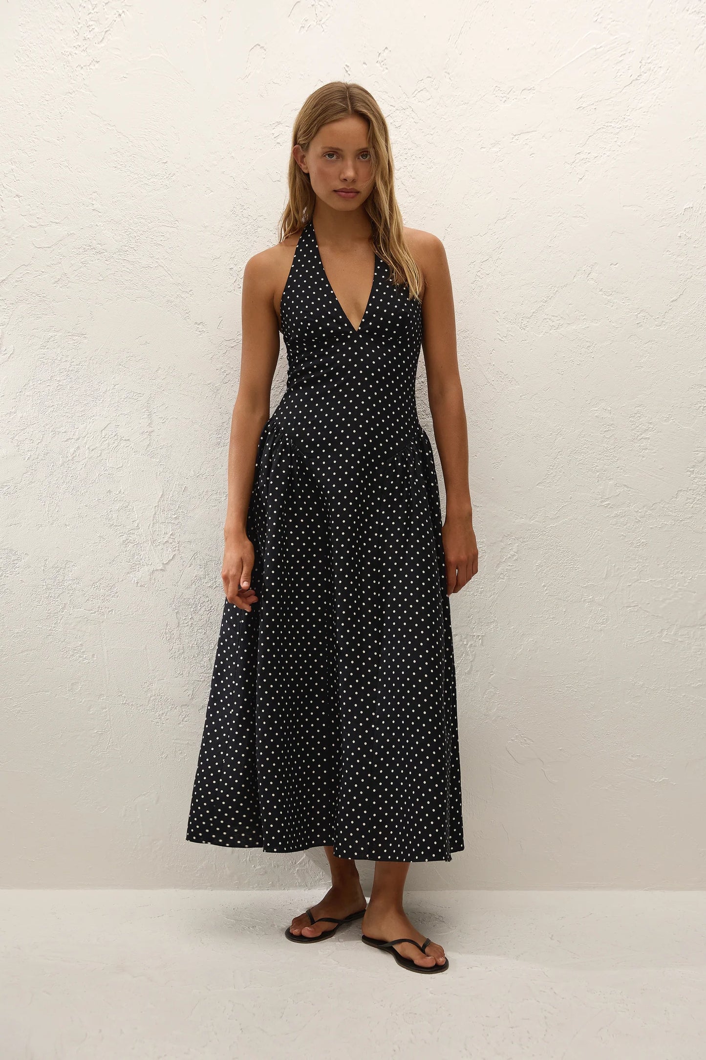 La Cala Midi Dress Lola Polka Dot Black Cream