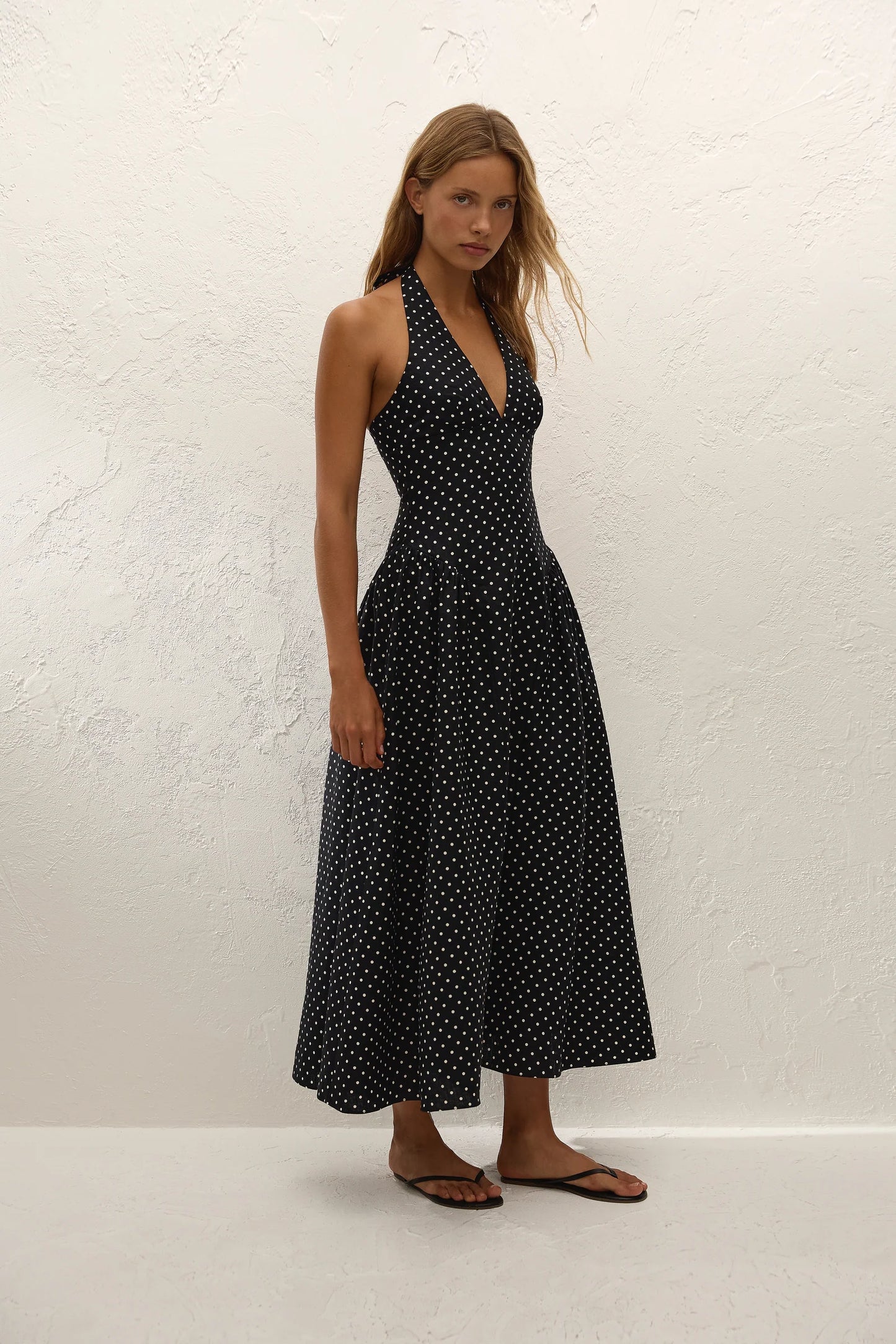 La Cala Midi Dress Lola Polka Dot Black Cream