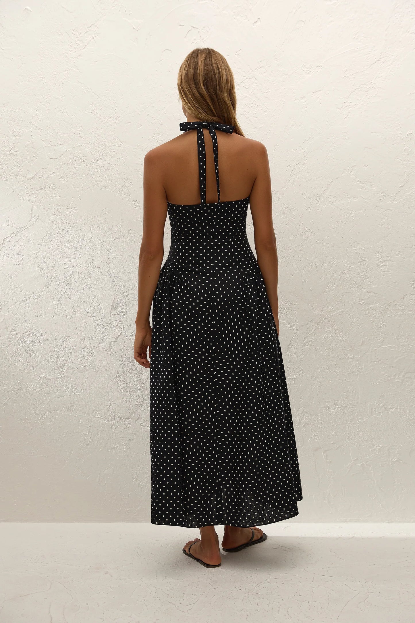 La Cala Midi Dress Lola Polka Dot Black Cream