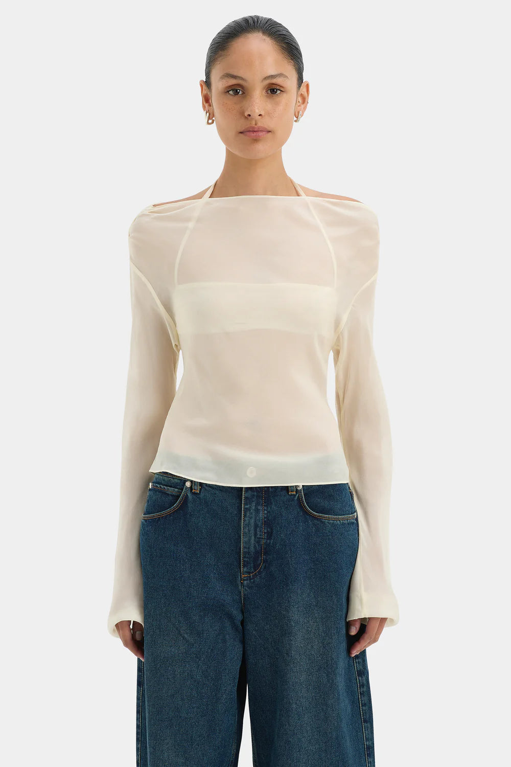 Strobe Long Sleeve Cowl Top Cream