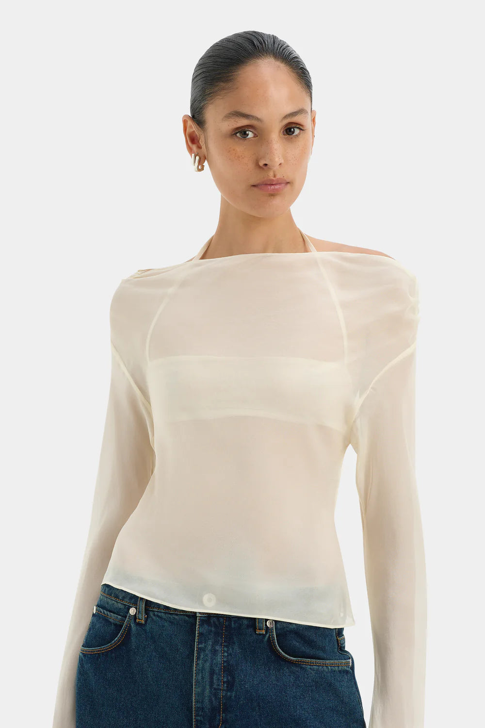 Strobe Long Sleeve Cowl Top Cream
