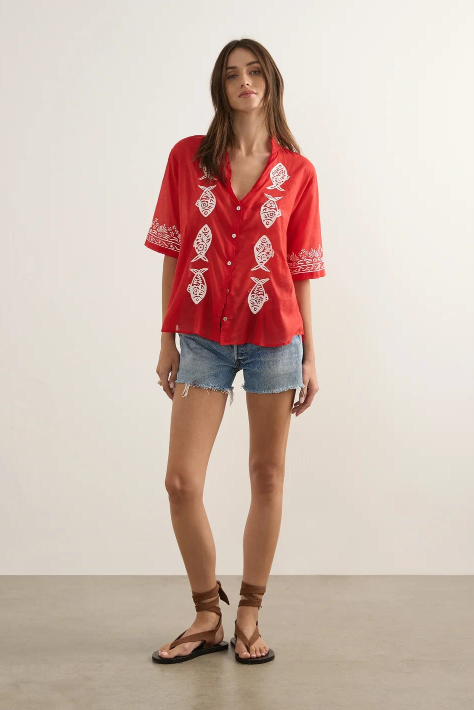 Auguste Sardine Embroidered Blouse Red