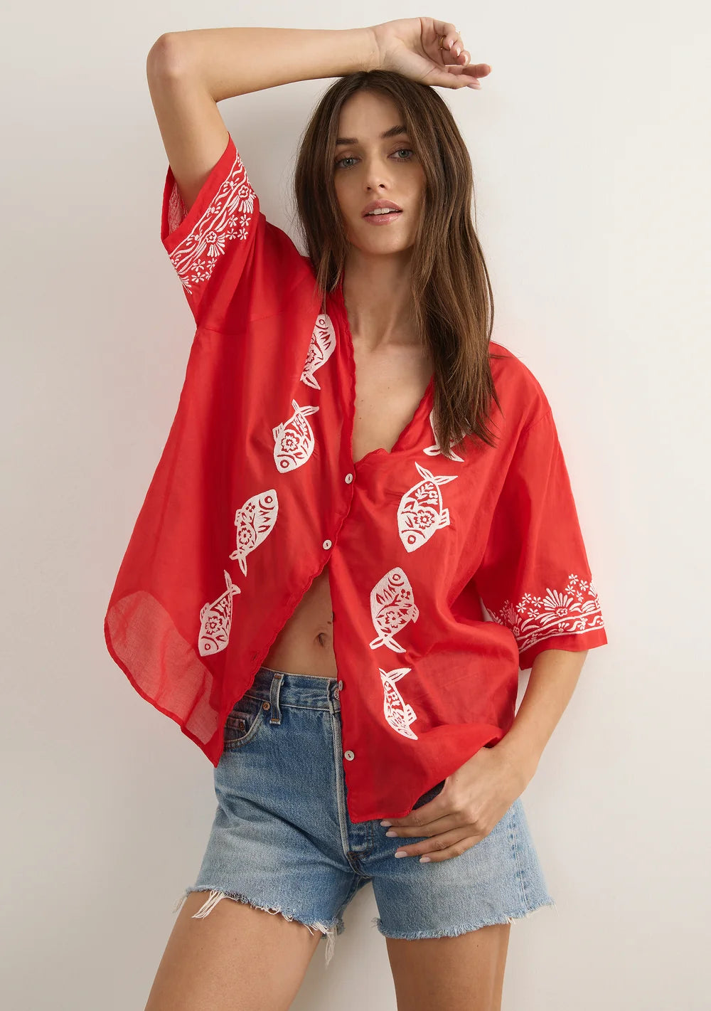 Auguste Sardine Embroidered Blouse Red
