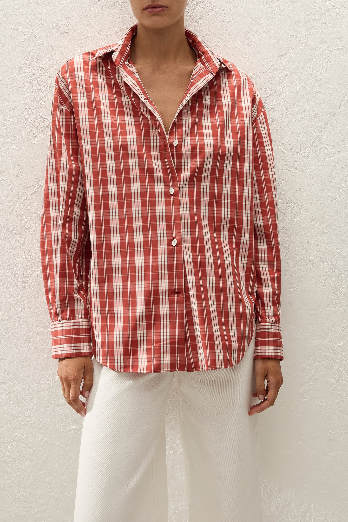 Faithfull En Vau Oversized Shirt Ines Check Terra Rosso