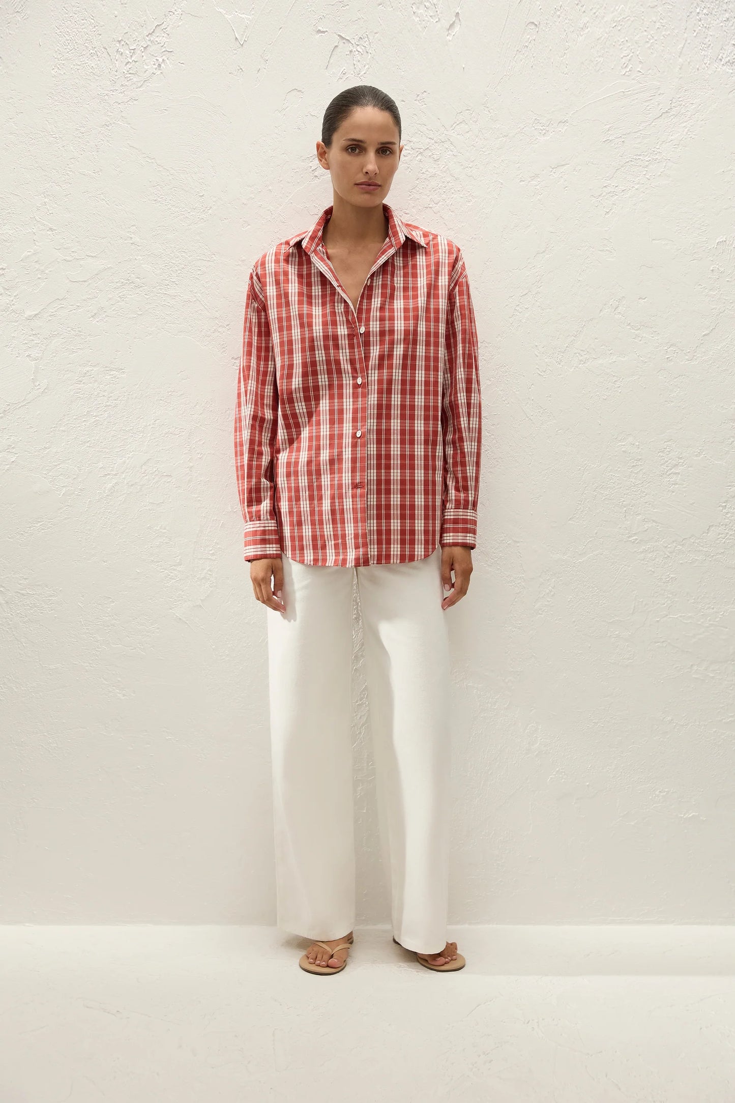 Faithfull En Vau Oversized Shirt Ines Check Terra Rosso