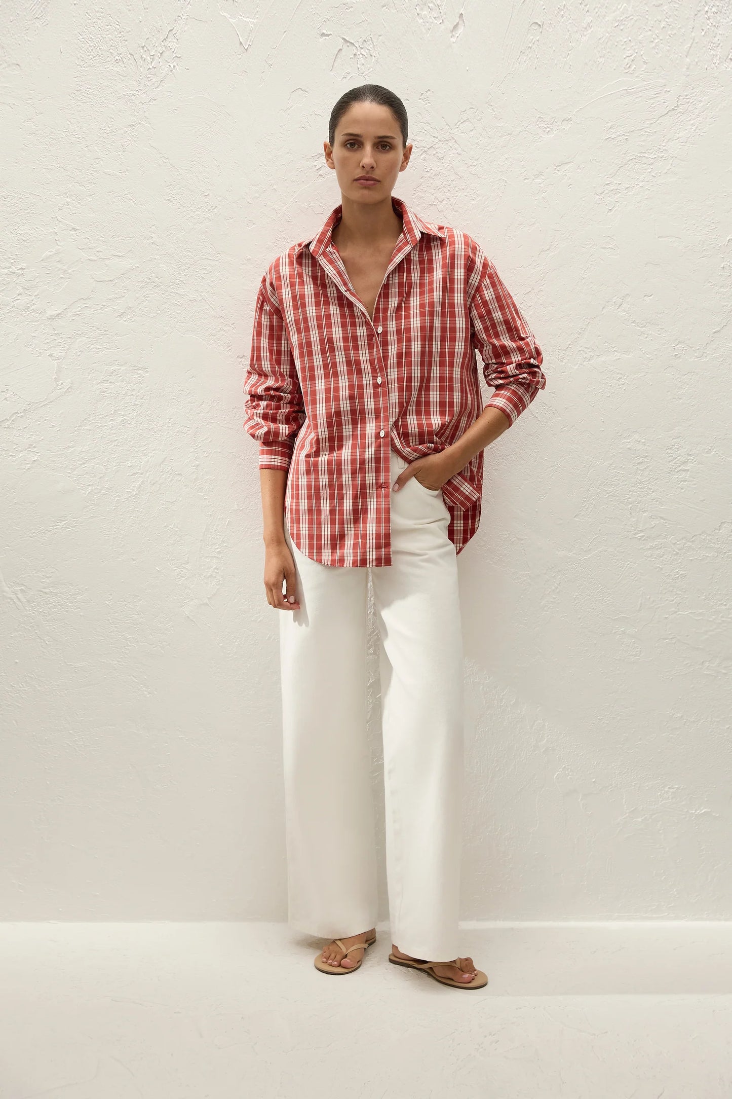 Faithfull En Vau Oversized Shirt Ines Check Terra Rosso