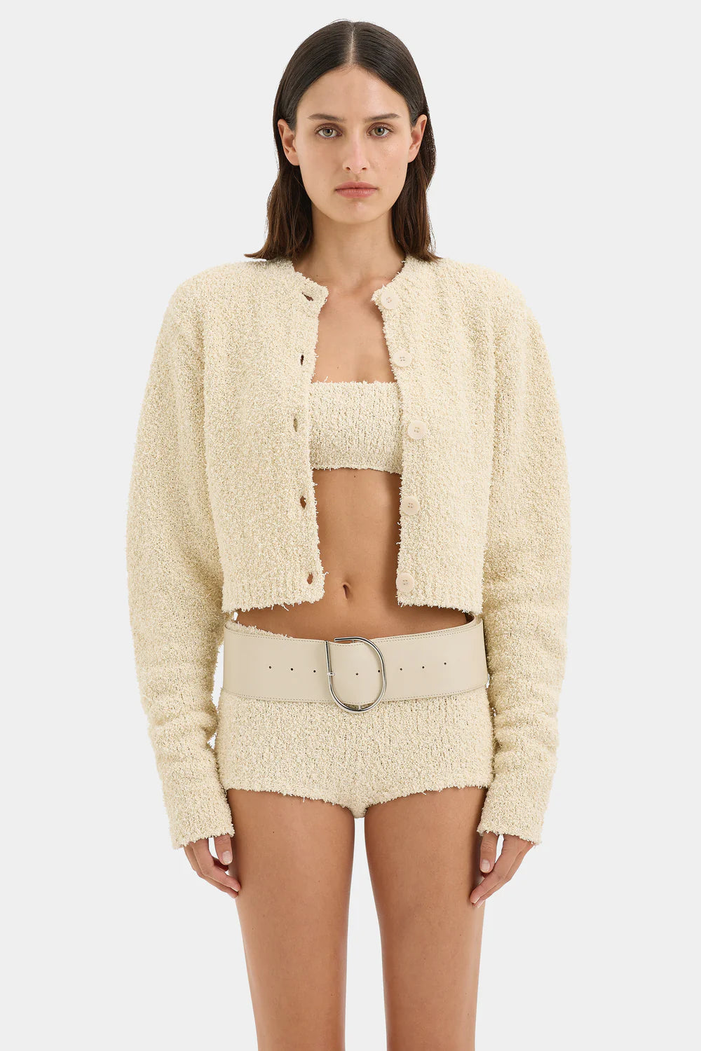 Rocco Wide Leather Belt Cream