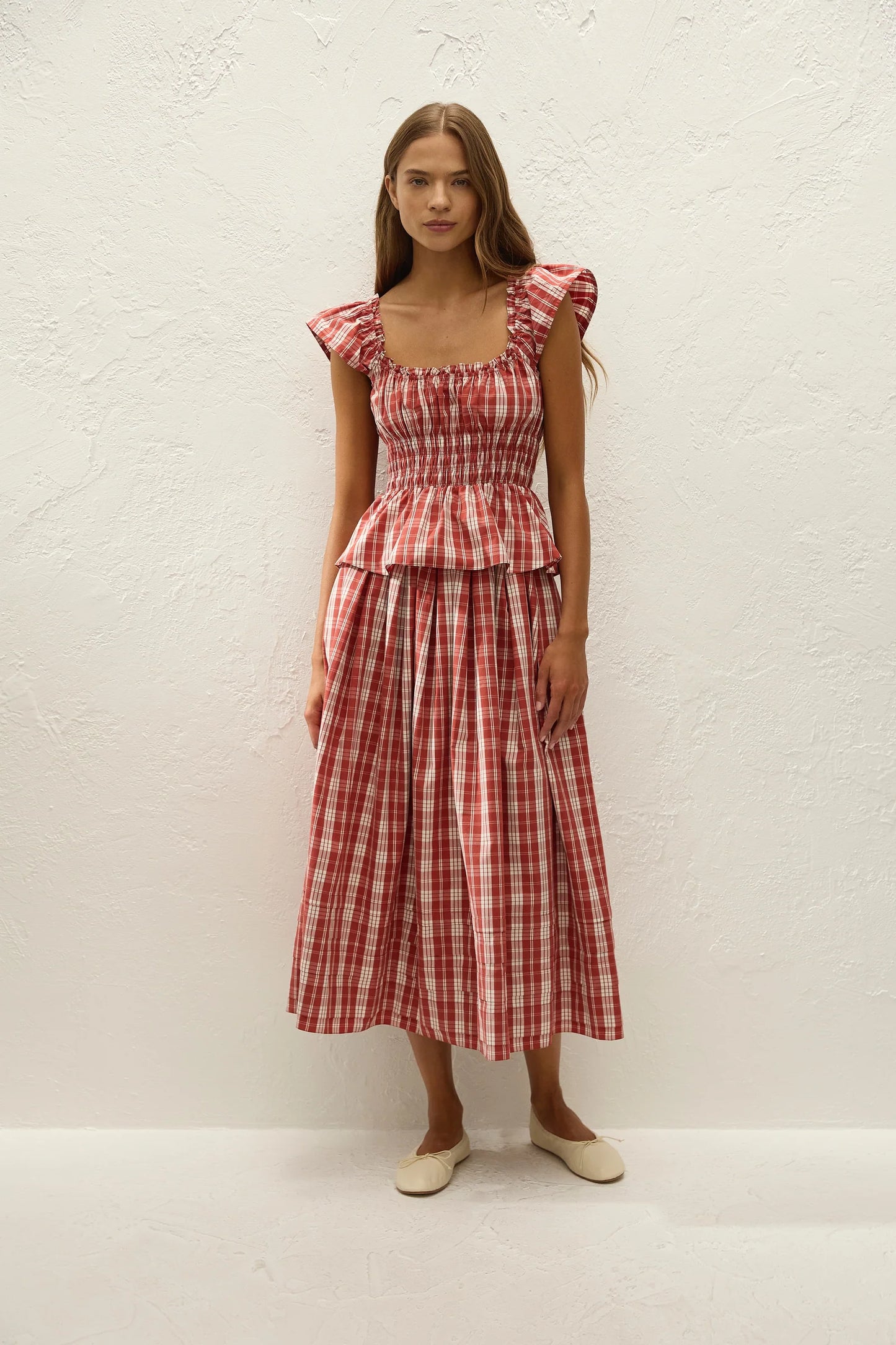 Faithfull Janne Top Ines Check Terra Rosso