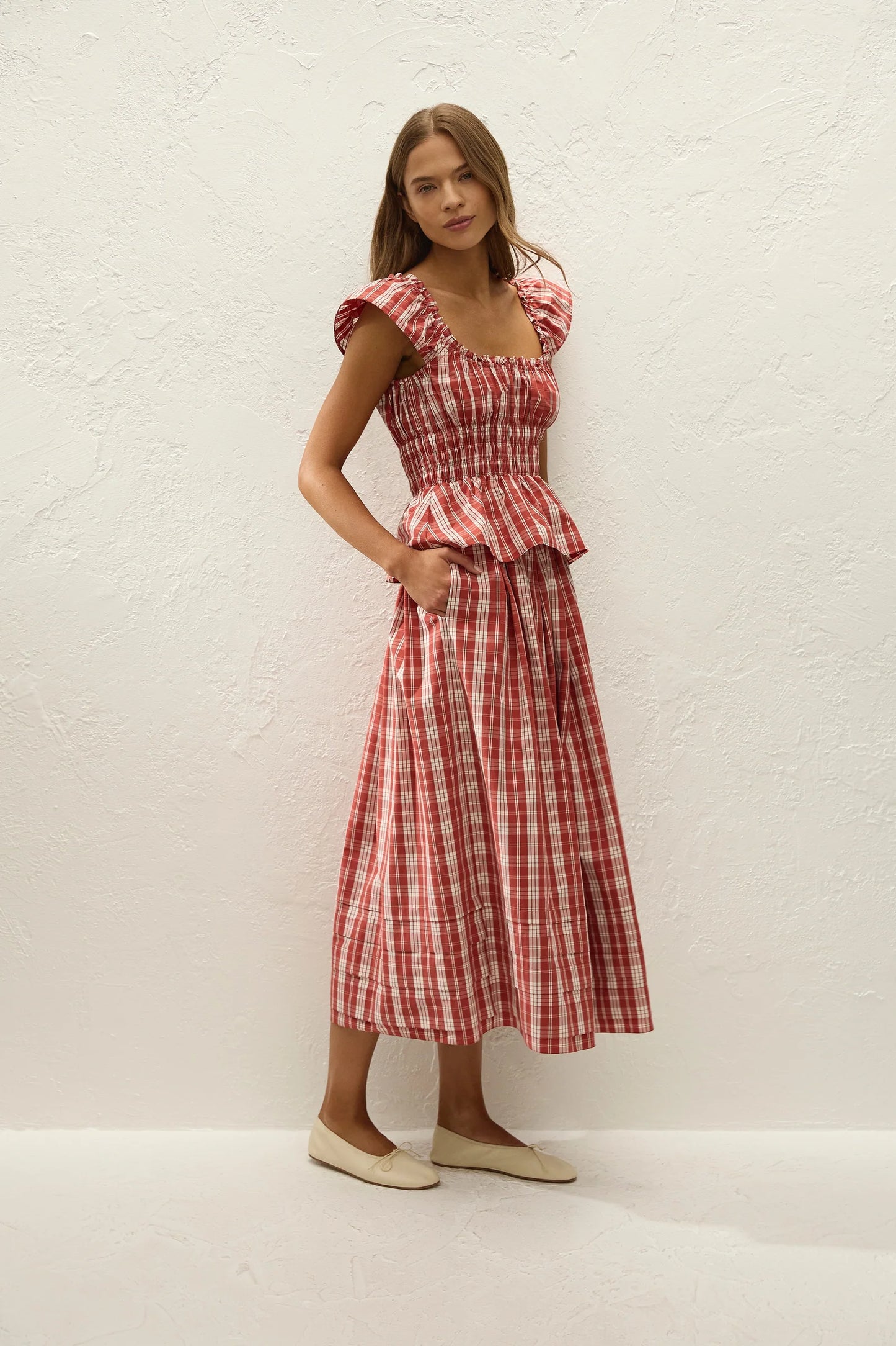 Faithfull Janne Top Ines Check Terra Rosso