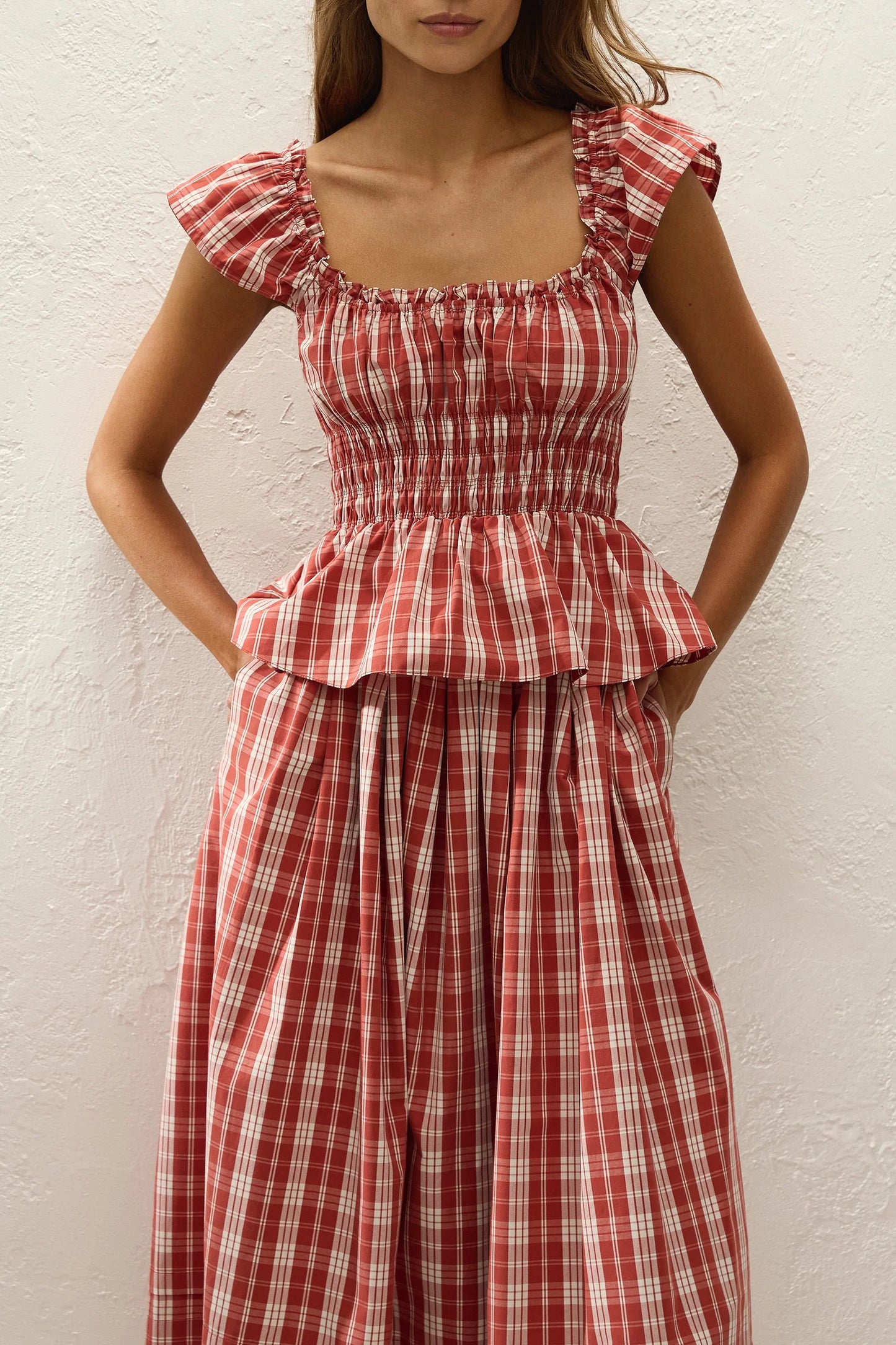 Faithfull Janne Top Ines Check Terra Rosso