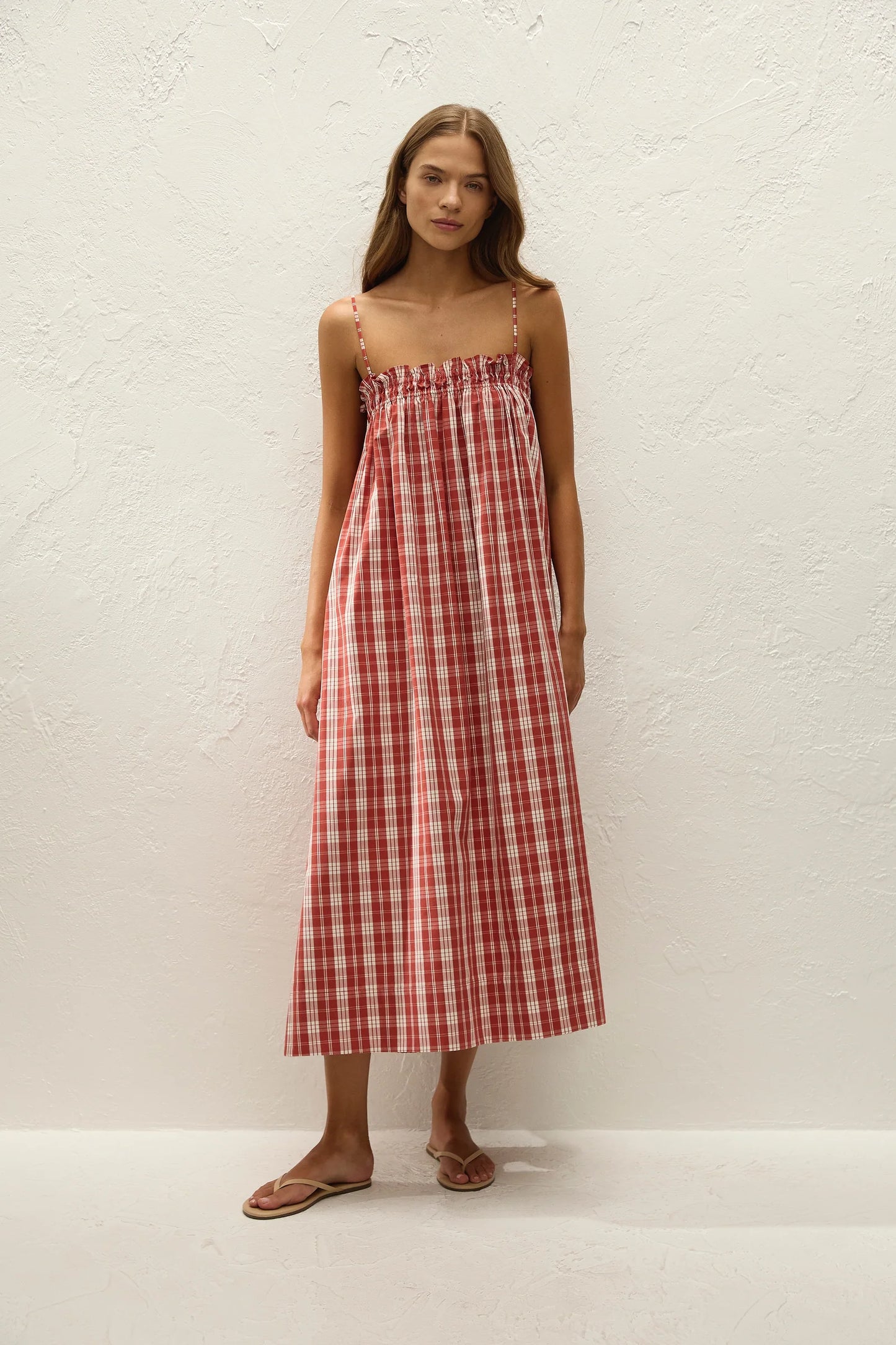 Faithfull Gerta Midi Dress Ines Check Terra Rosso