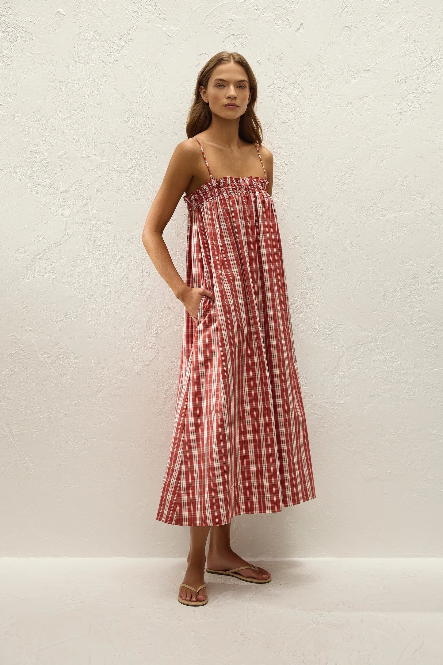 Faithfull Gerta Midi Dress Ines Check Terra Rosso