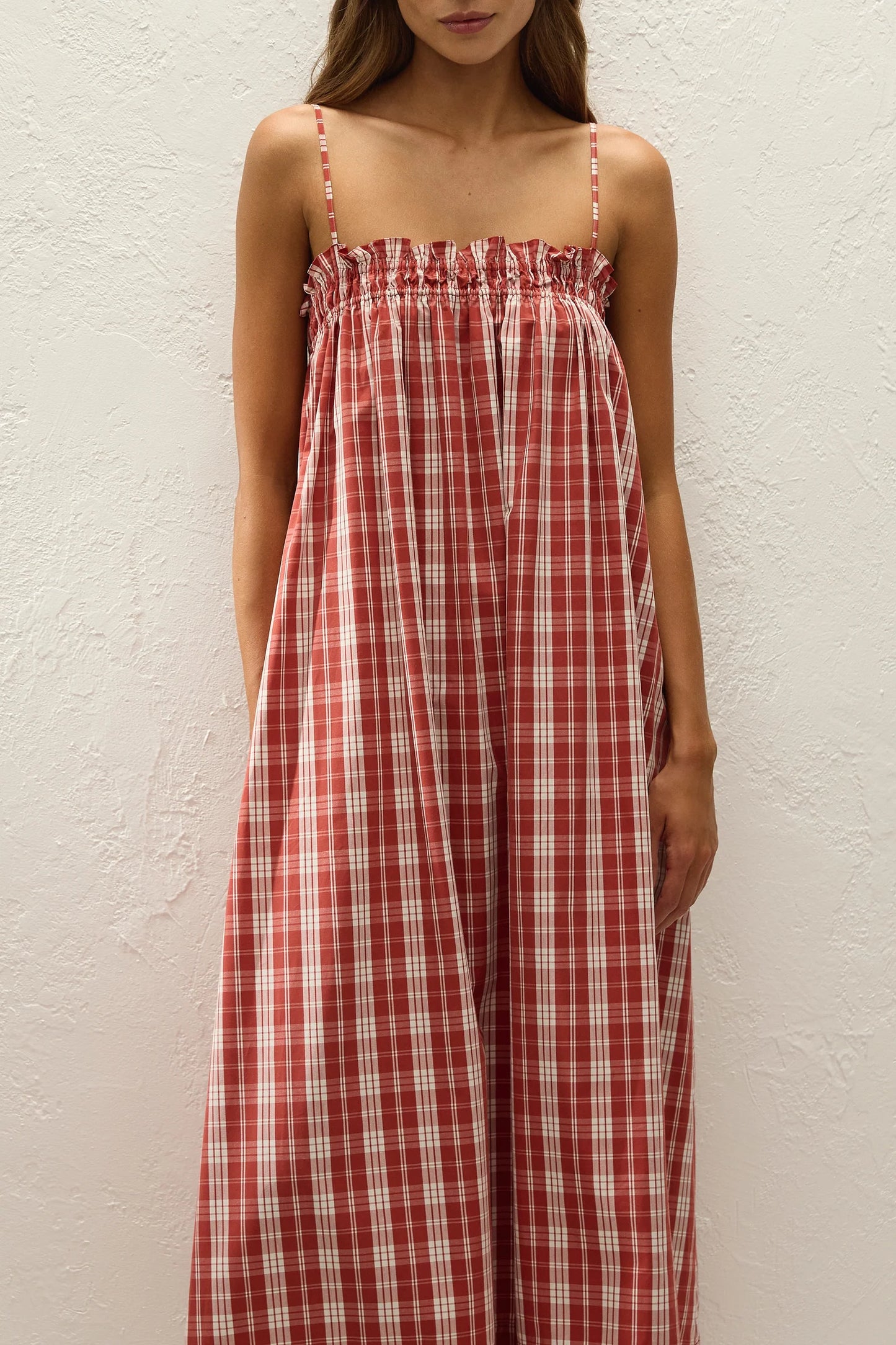 Faithfull Gerta Midi Dress Ines Check Terra Rosso