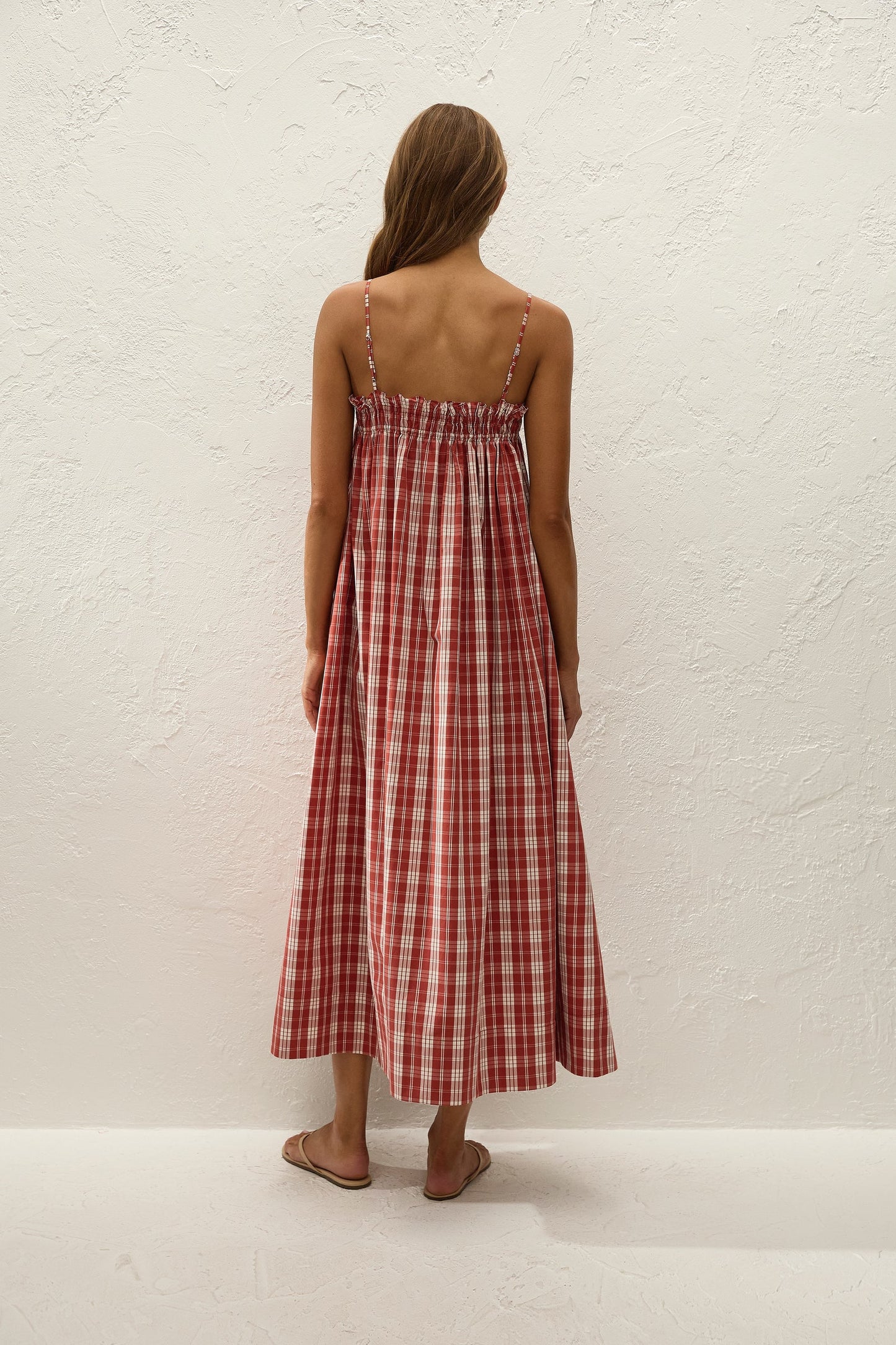 Faithfull Gerta Midi Dress Ines Check Terra Rosso
