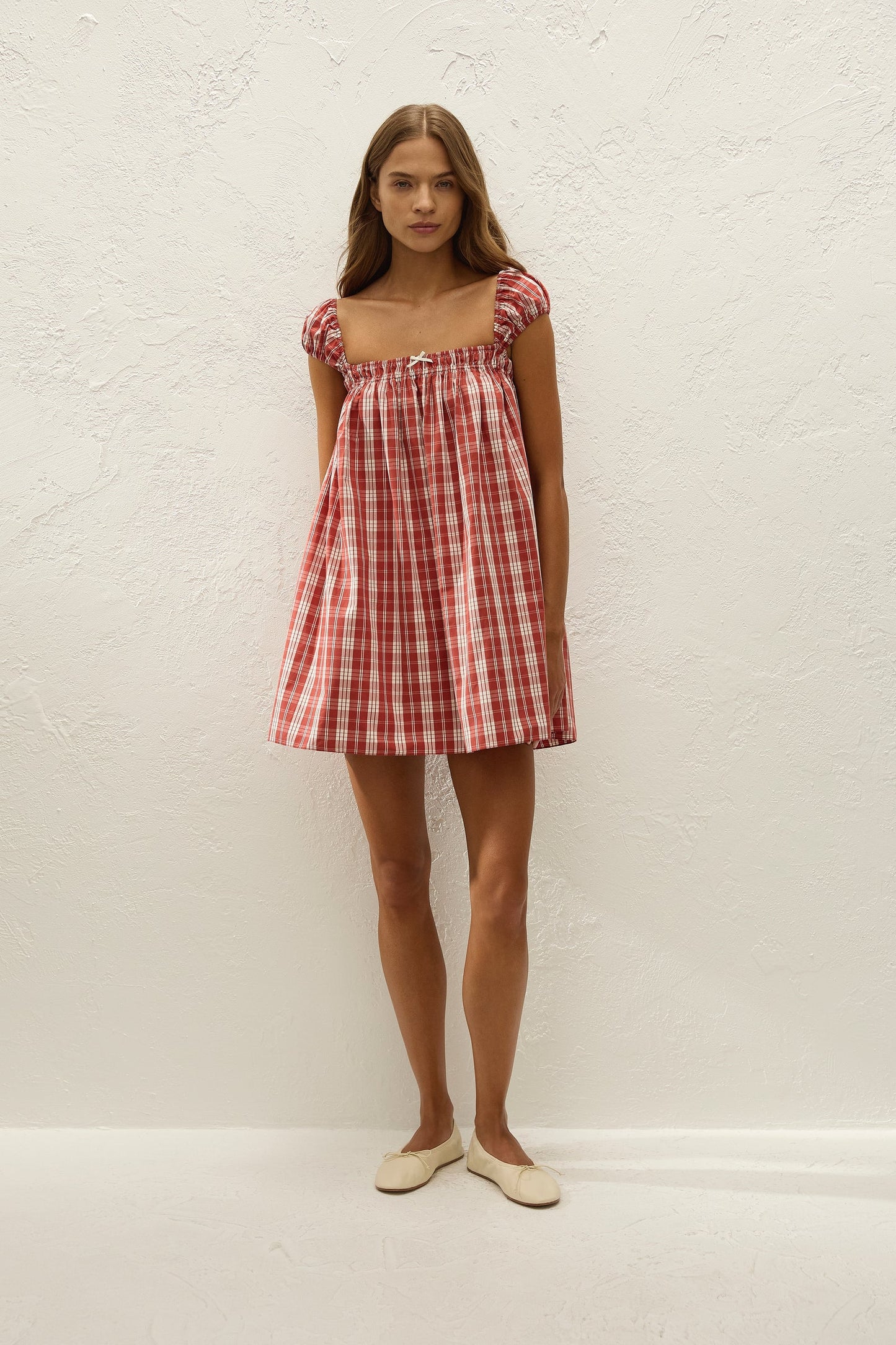 Faithfull Belinha Mini Dress Ines Check Terra Rosso